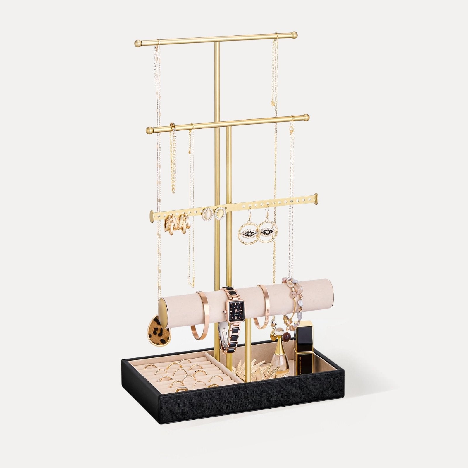 Lolalet Jewelry Stand Schmuckständer Schwarz 4 Ebenen Samt