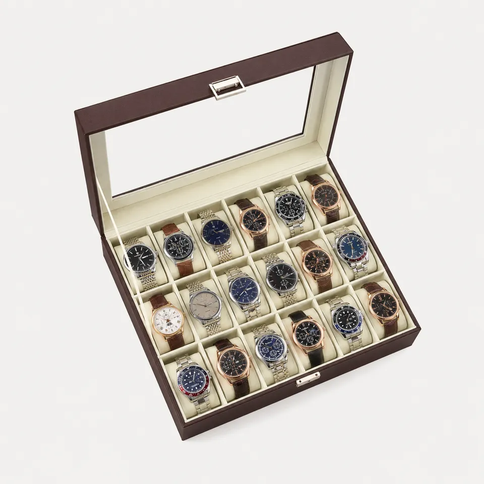 Lolalet Watch Box Uhrenbox Braun 12 Fächer Glas