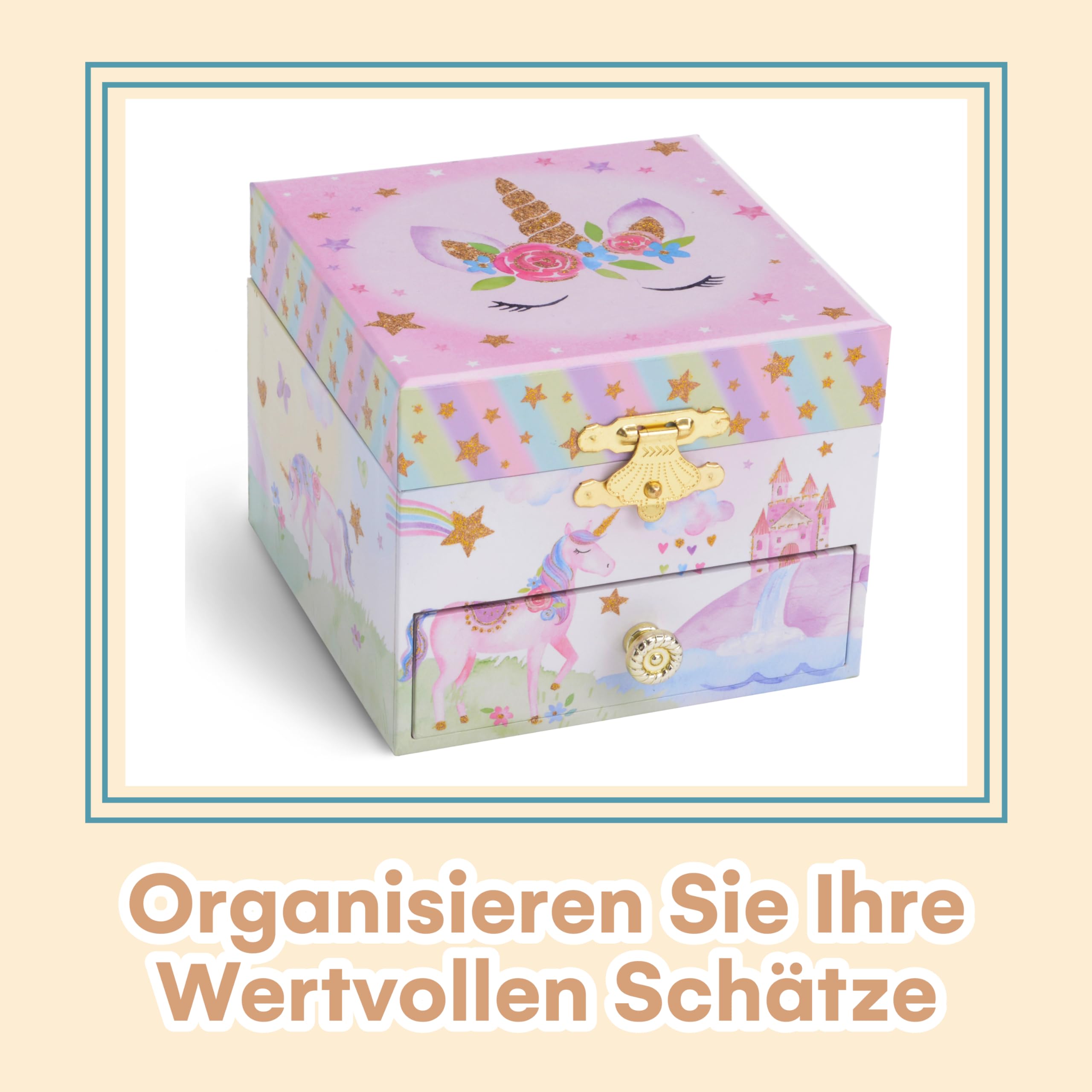 Jewelkeeper Unicorn Schmuckdose Glitzer-Einhorn 8x10x10 cm Musik
