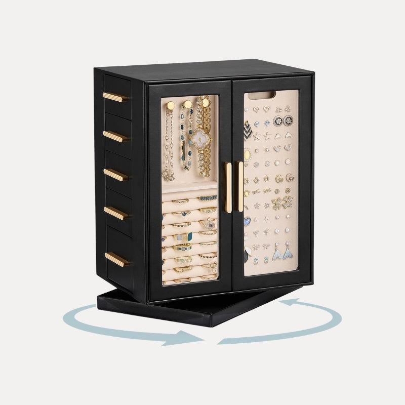Lolalet Jewelry Box Schmuckkasten Schwarz drehbar Schubladen