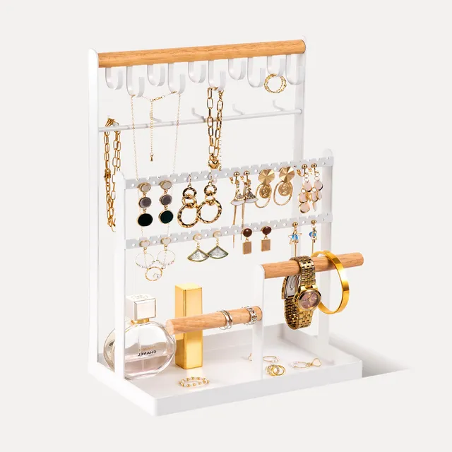 Lolalet Jewelry Stand Schmuckständer Metall weiß 6 Ebenen 15 Haken