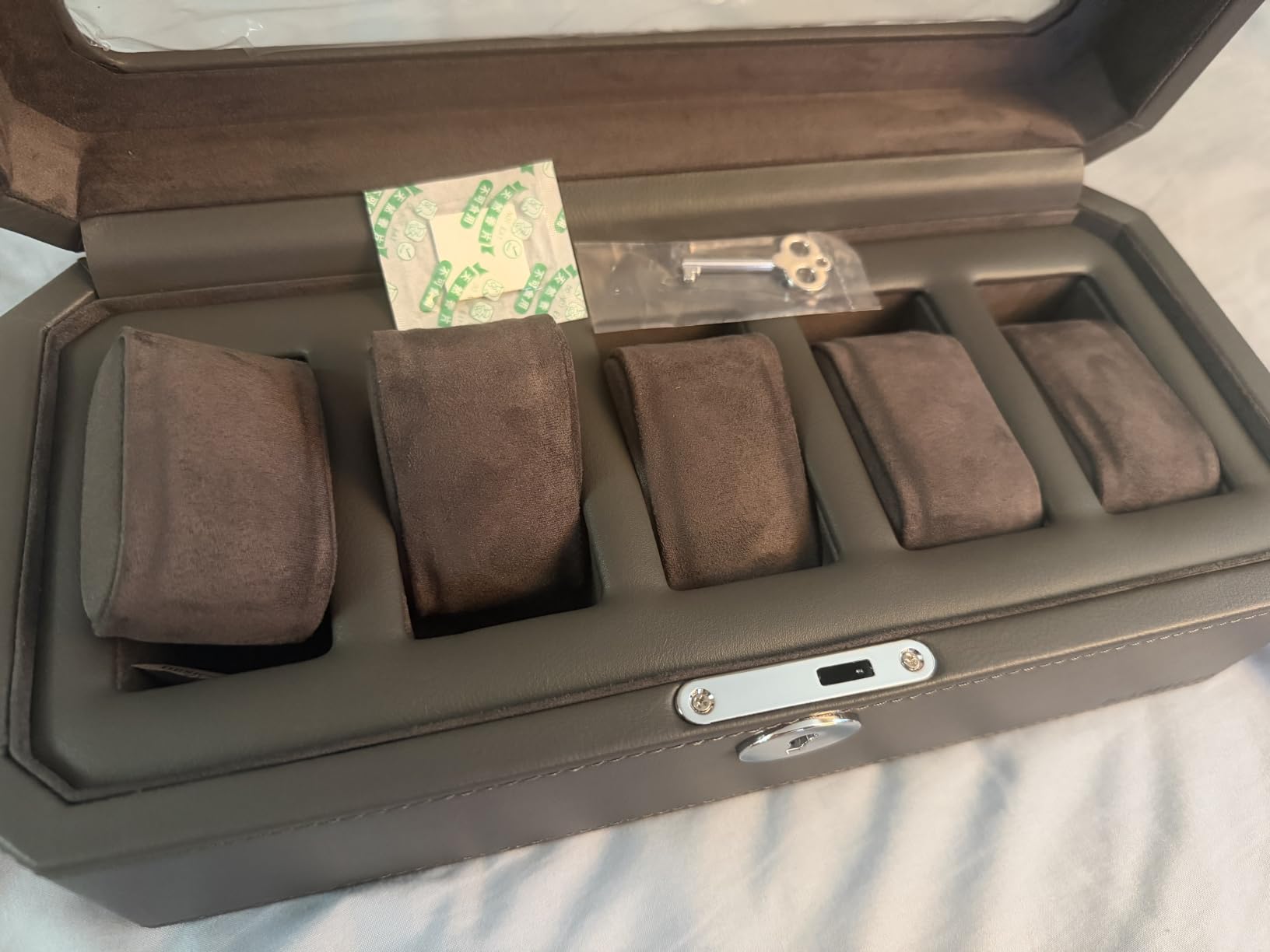KAMIER Watch Boxes Uhrenbox 5 Fächer Schwarz PU-Leder Schloss