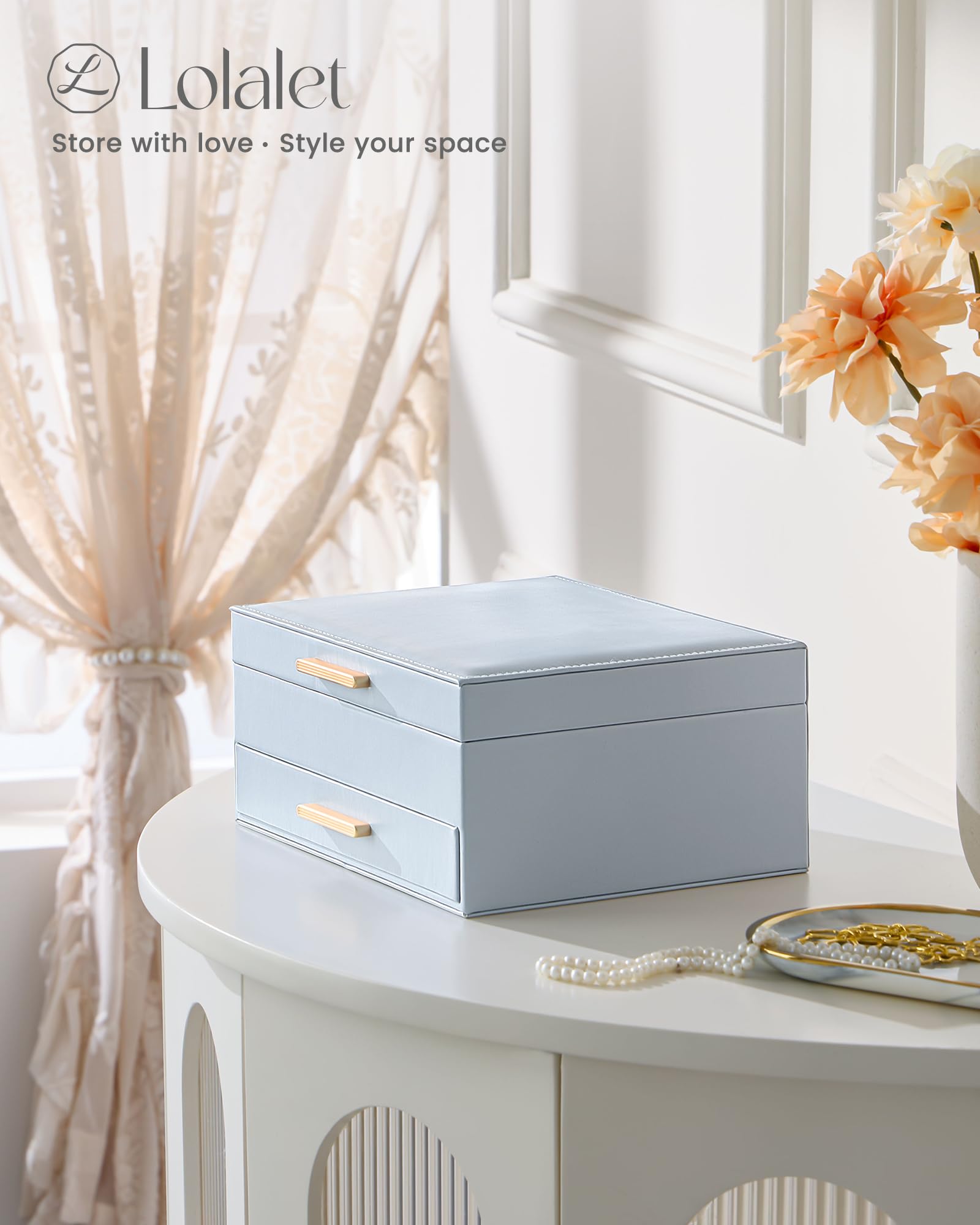 Lolalet Jewelry Box Schmuckkasten Weiß 2-lagig Samt