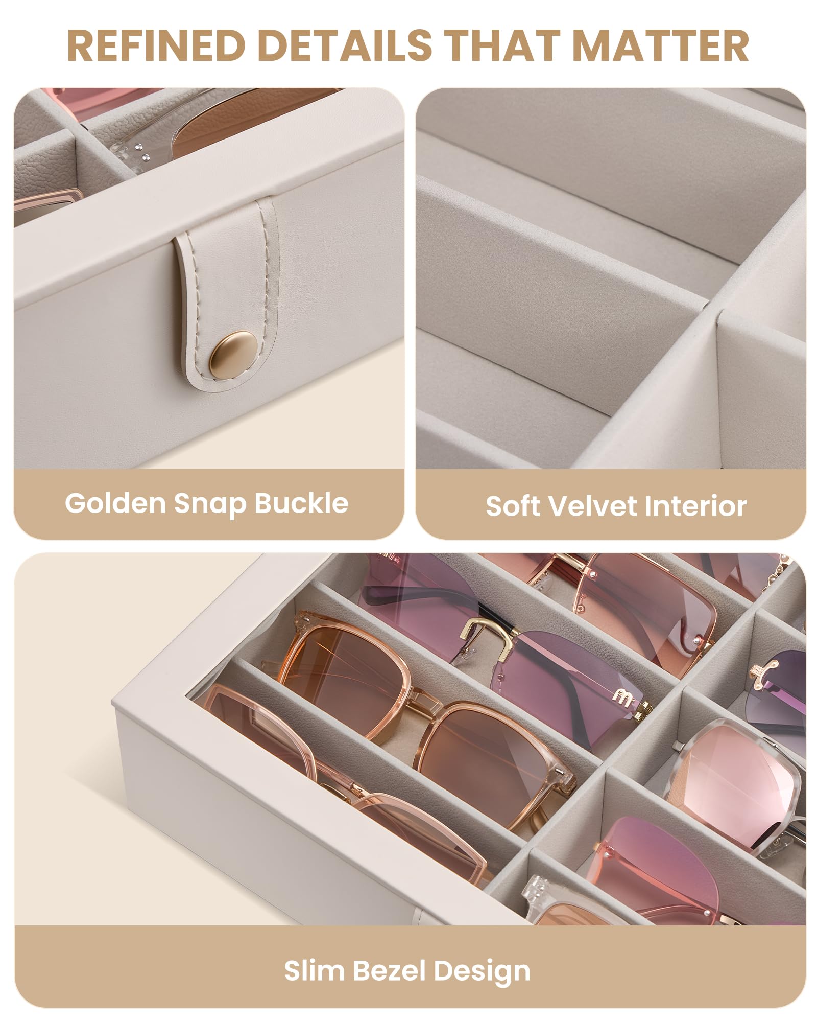 Lolalet Sunglass Box Clear Lid Brillenbox Beige 1 Lage 10 Fächer