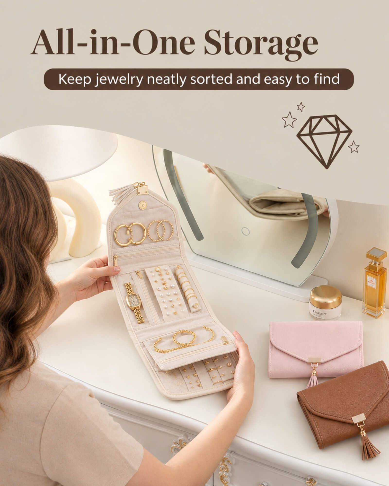 Lolalet Jewelry Box Schmucketui Beige Reise Leder