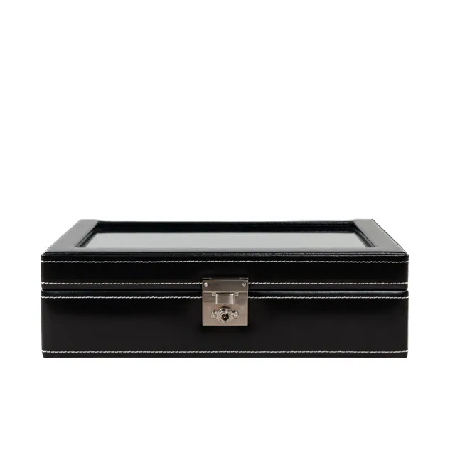 Friedrich 23 London Uhrenbox 10 Uhren Glasdeckel Leder Schwarz