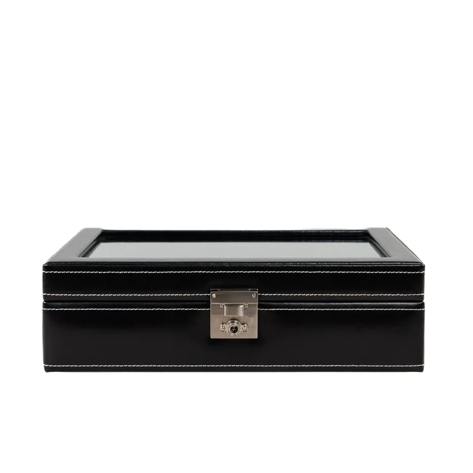 Friedrich 23 London Uhrenbox 10 Uhren Glasdeckel Leder Schwarz