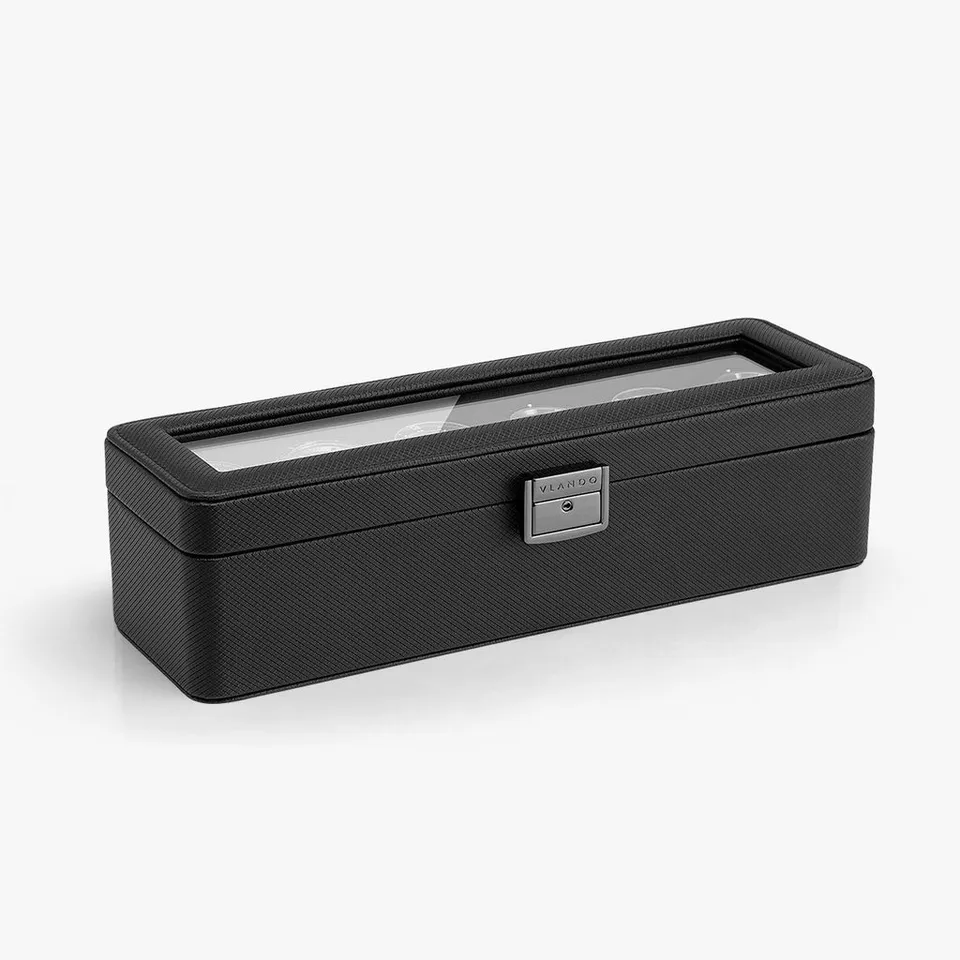 VLANDO His Essentials Uhrenbox 6 Fächer Leder Glas Schloss