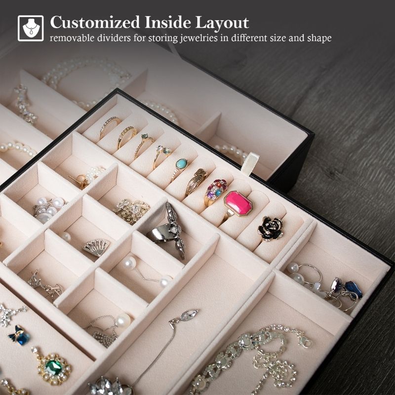 Lolalet Jewelry Box Schmuckkästchen Schwarz Leder Samt
