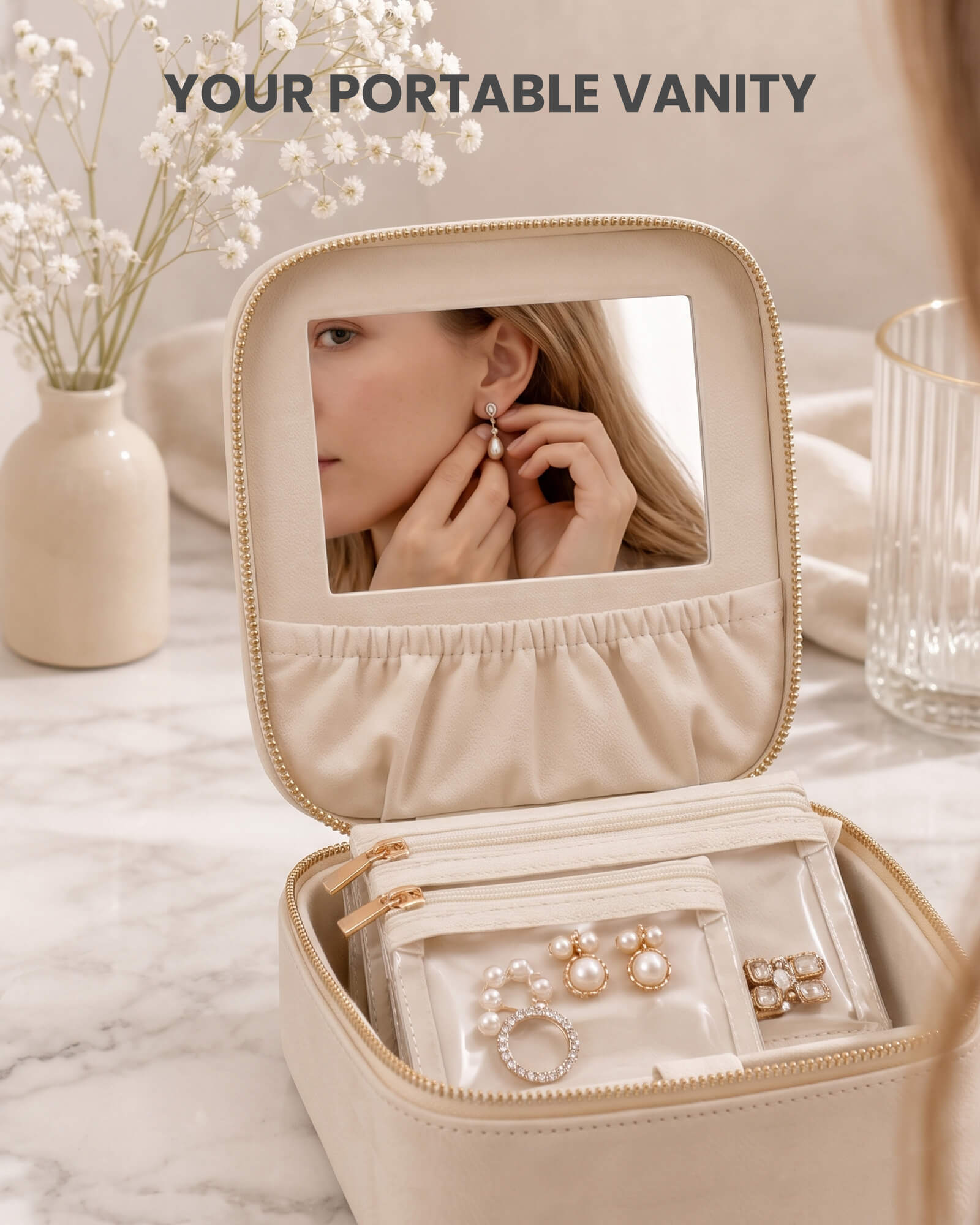 Lolalet Jewelry Box Schmucketui Beige Reise 8 Beutel