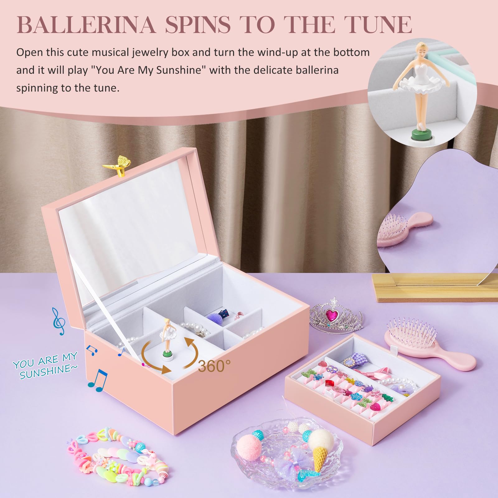 Lolalet Jewelry Box Spieluhr Ballerina Schmuckkästchen Rosa