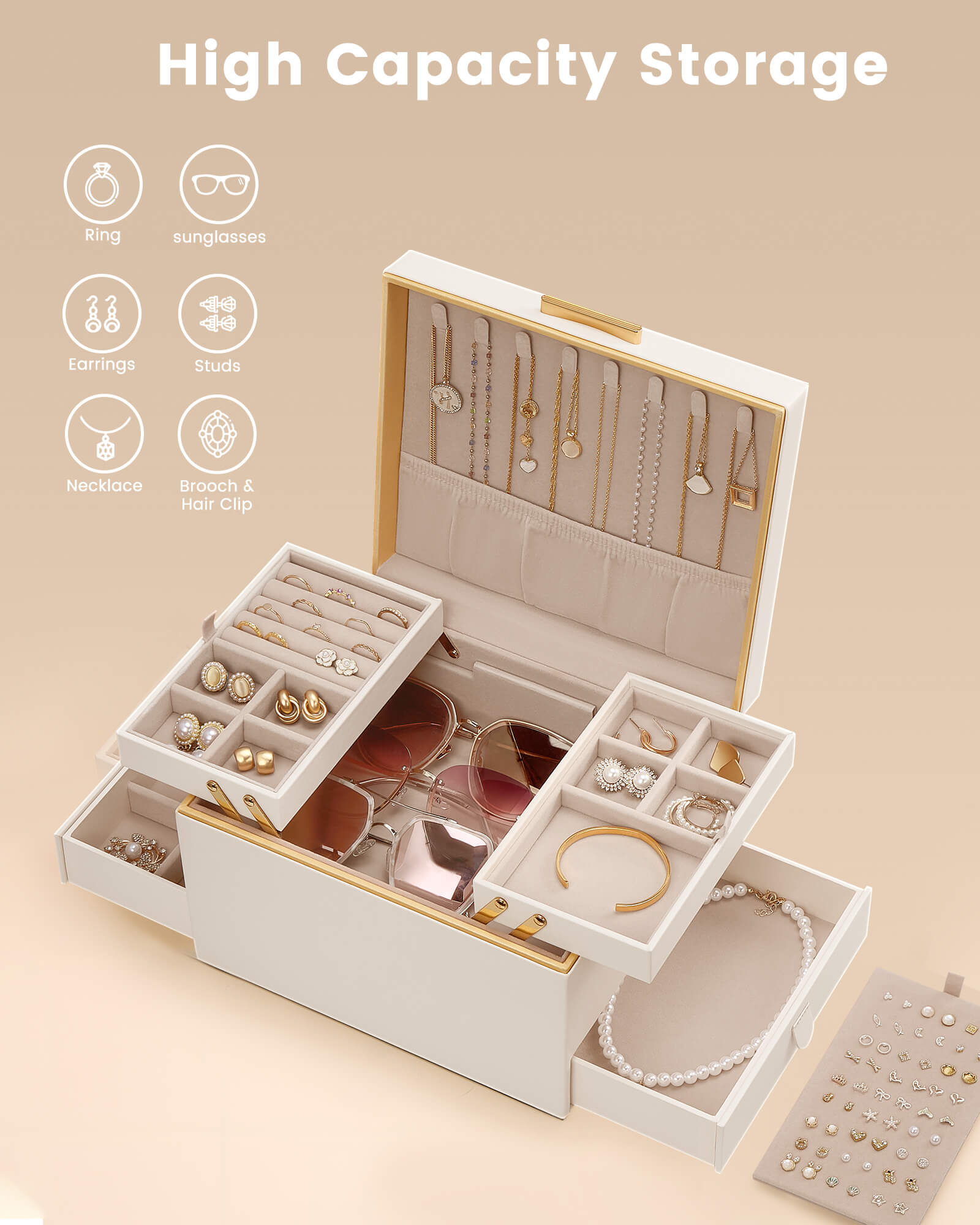 Lolalet Jewelry Box Classic Schmuckkasten Weiß 2-lagig Leder