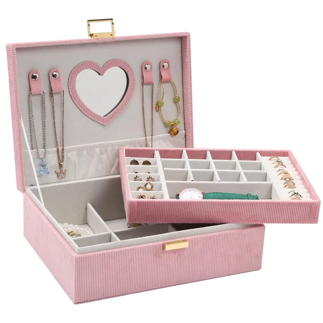 Dajasan Small Jewelry Box Schmuckkästchen Rosa 2 Etagen
