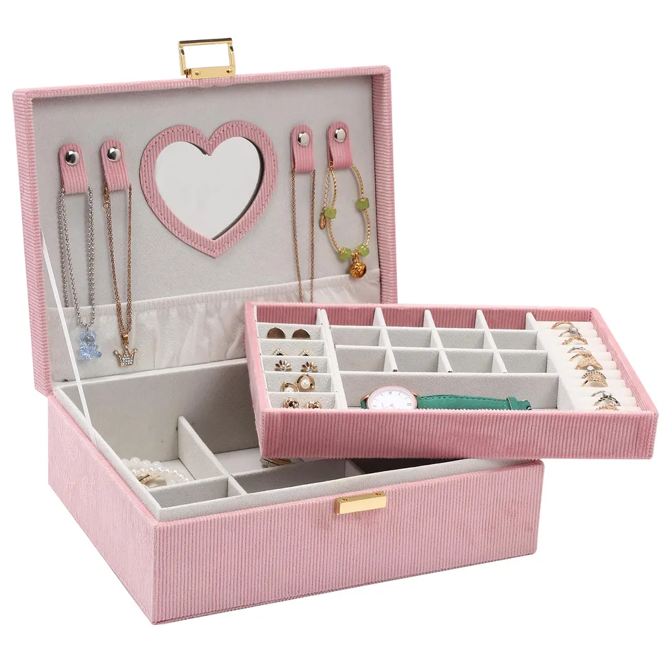 Dajasan Small Jewelry Box Schmuckkästchen Rosa 2 Etagen