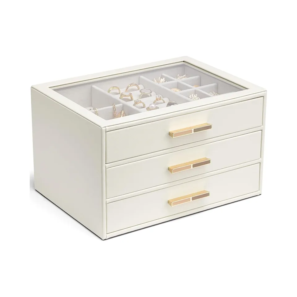 VLANDO Quiet Luxe Schmuckkasten 3 Schubladen Glasdeckel