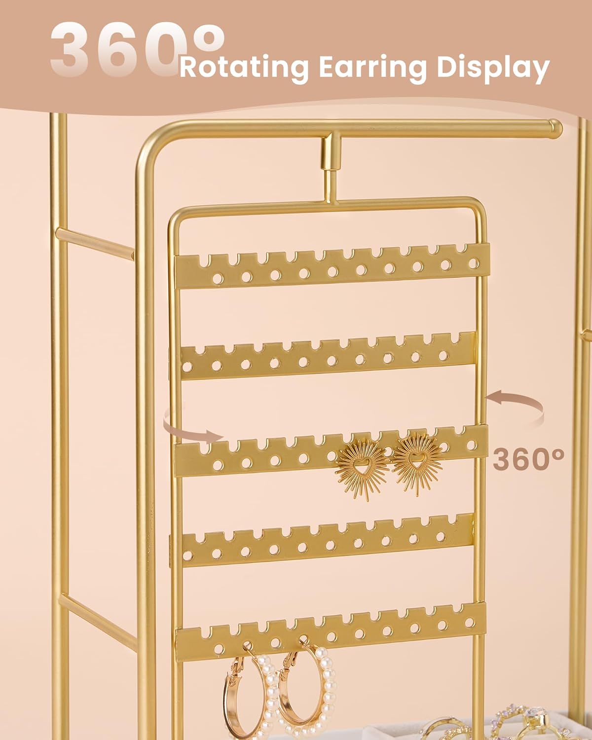 Lolalet Jewelry Stand Schmuckständer Gold 360 drehbar