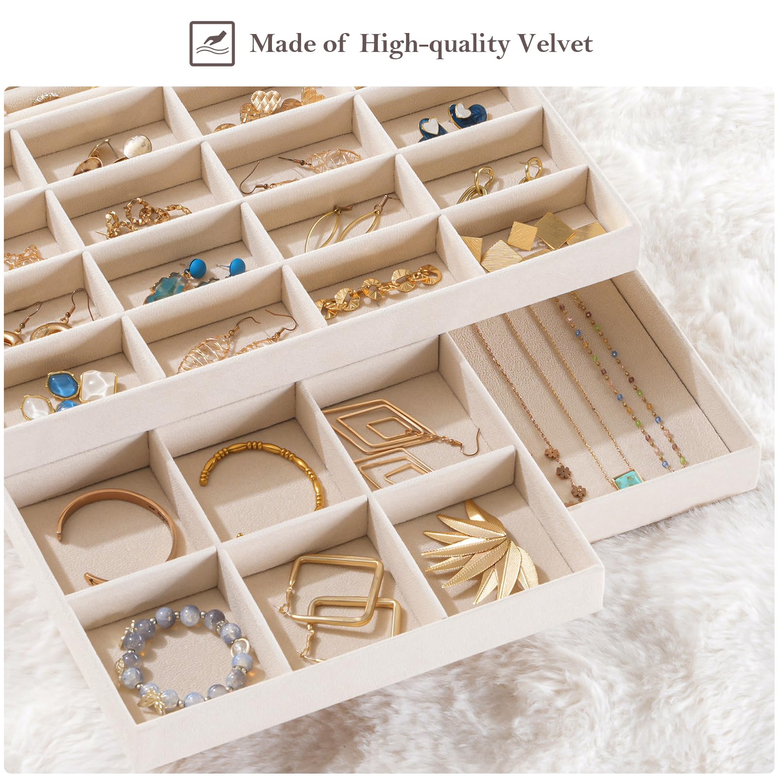 Lolalet Jewelry Tray Schmucktablett 3er-Set beige Samt