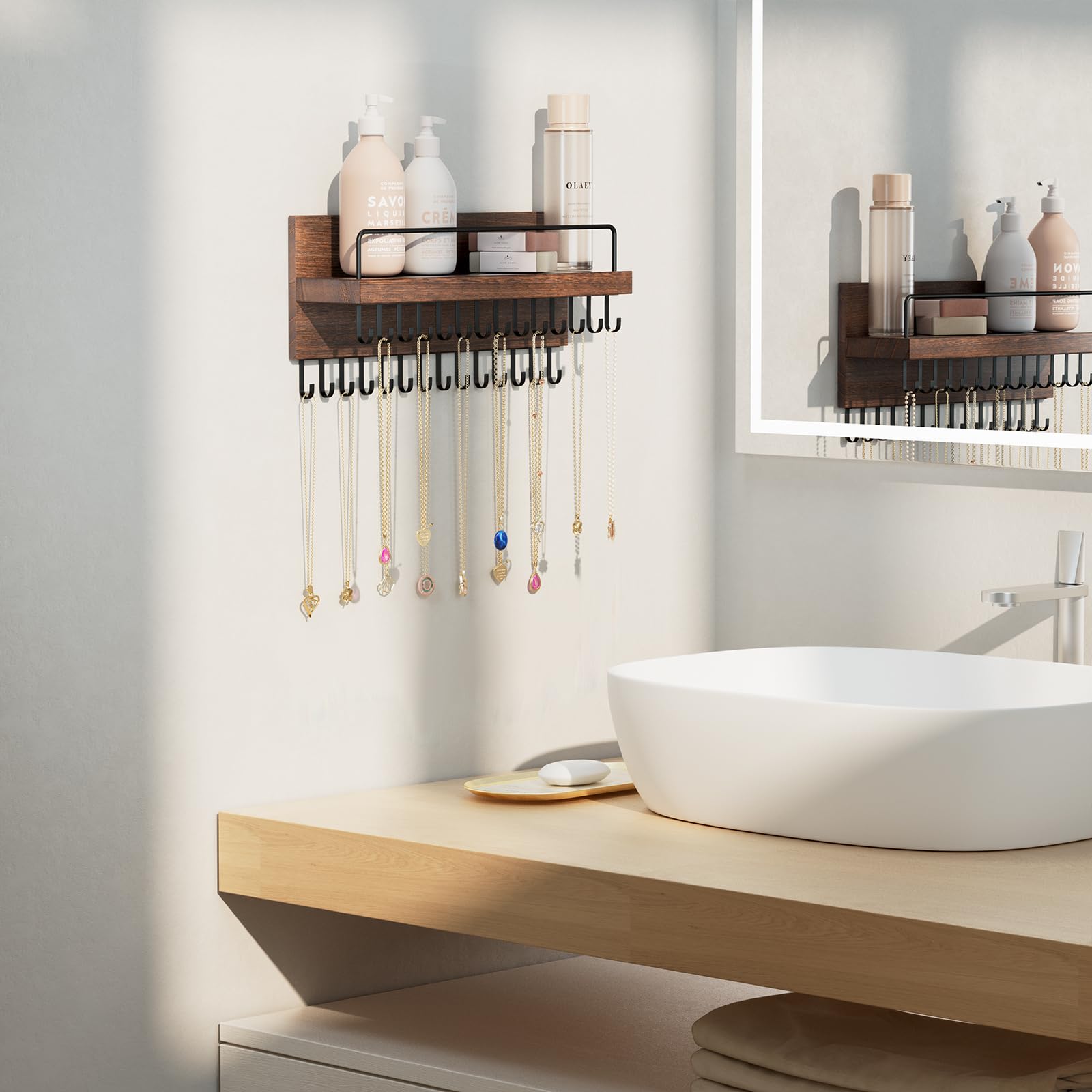 Lolalet Wand Schmuckhalter Holz Weiß 30 Haken Ketten