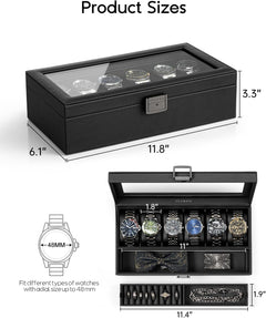 Vlando His Essentials Uhrenbox 6 Fächer Glasdeckel