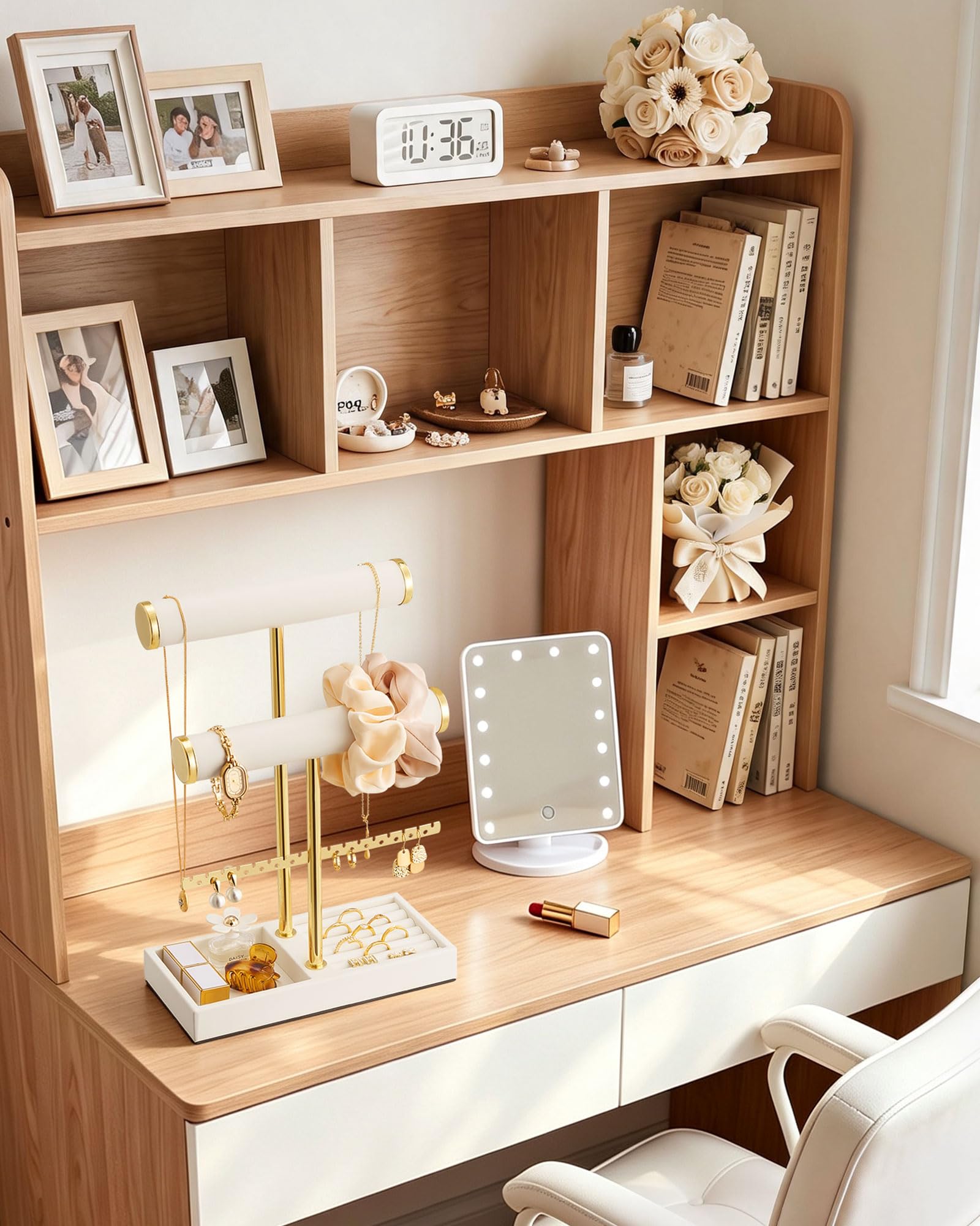 Lolalet Jewelry Stand Schmuckständer Beige 3 Ebenen Leder