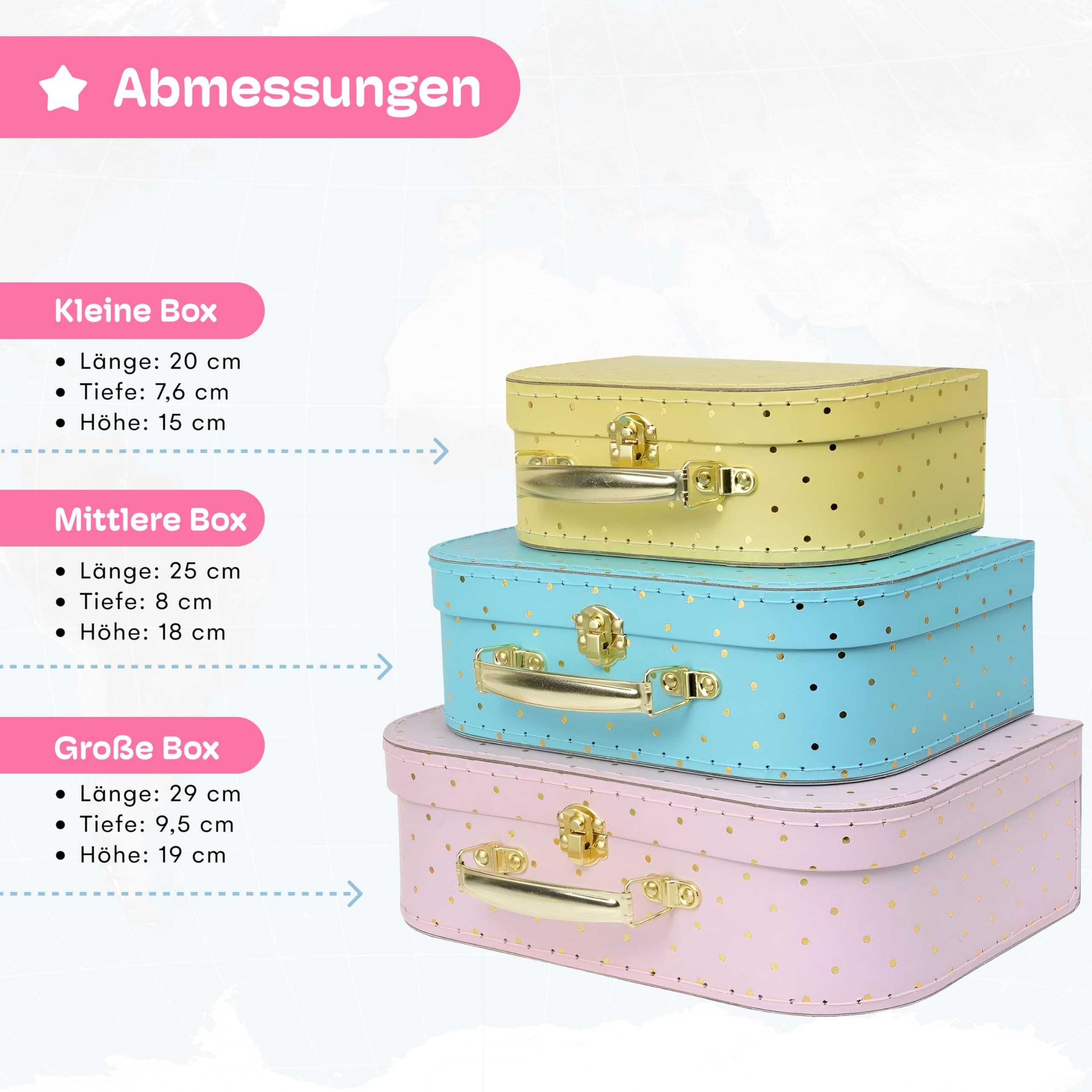 Jewelkeeper Storage Pappkoffer 3er-Set Gold Aufbewahrungsbox