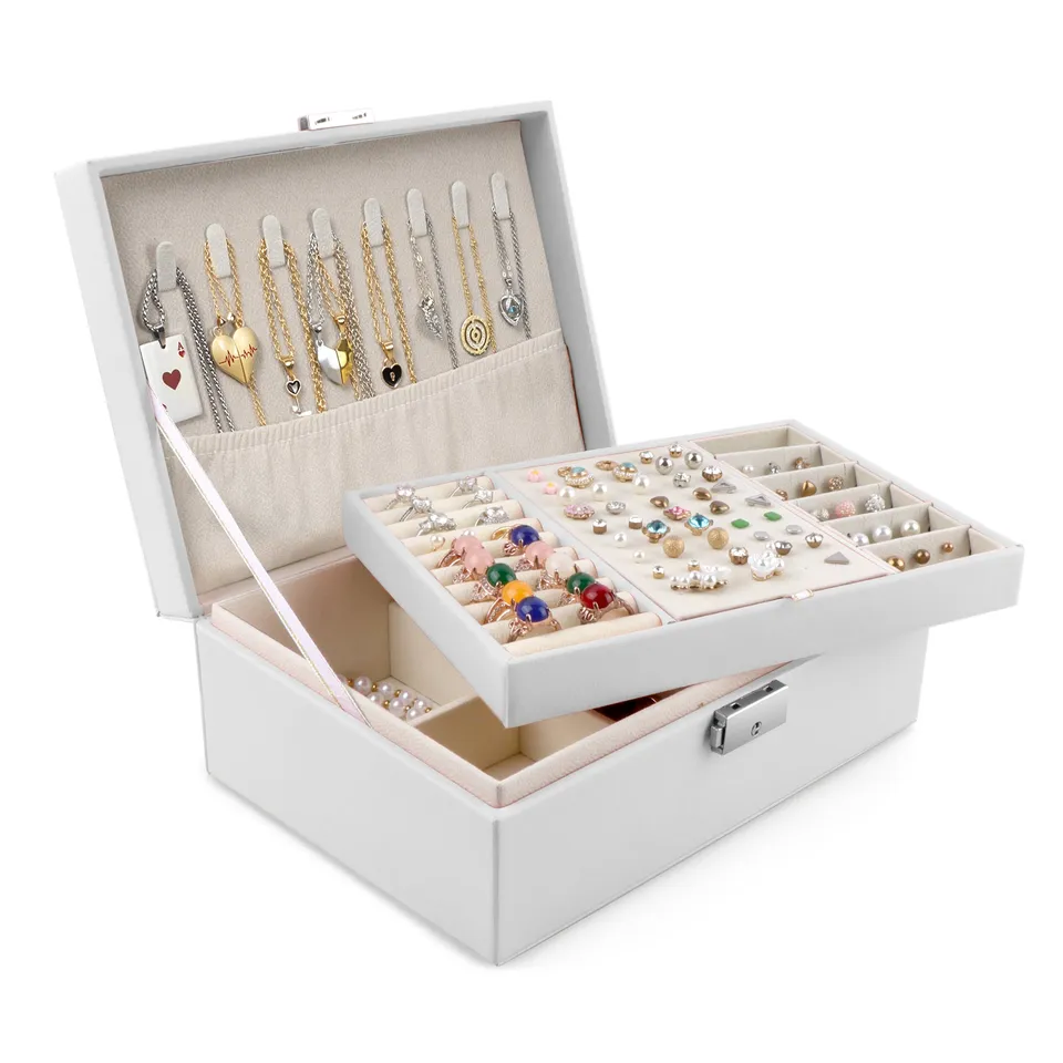 Homeanda Jewelry Box Schmuckkästchen Weiß 2-lagig Schloss