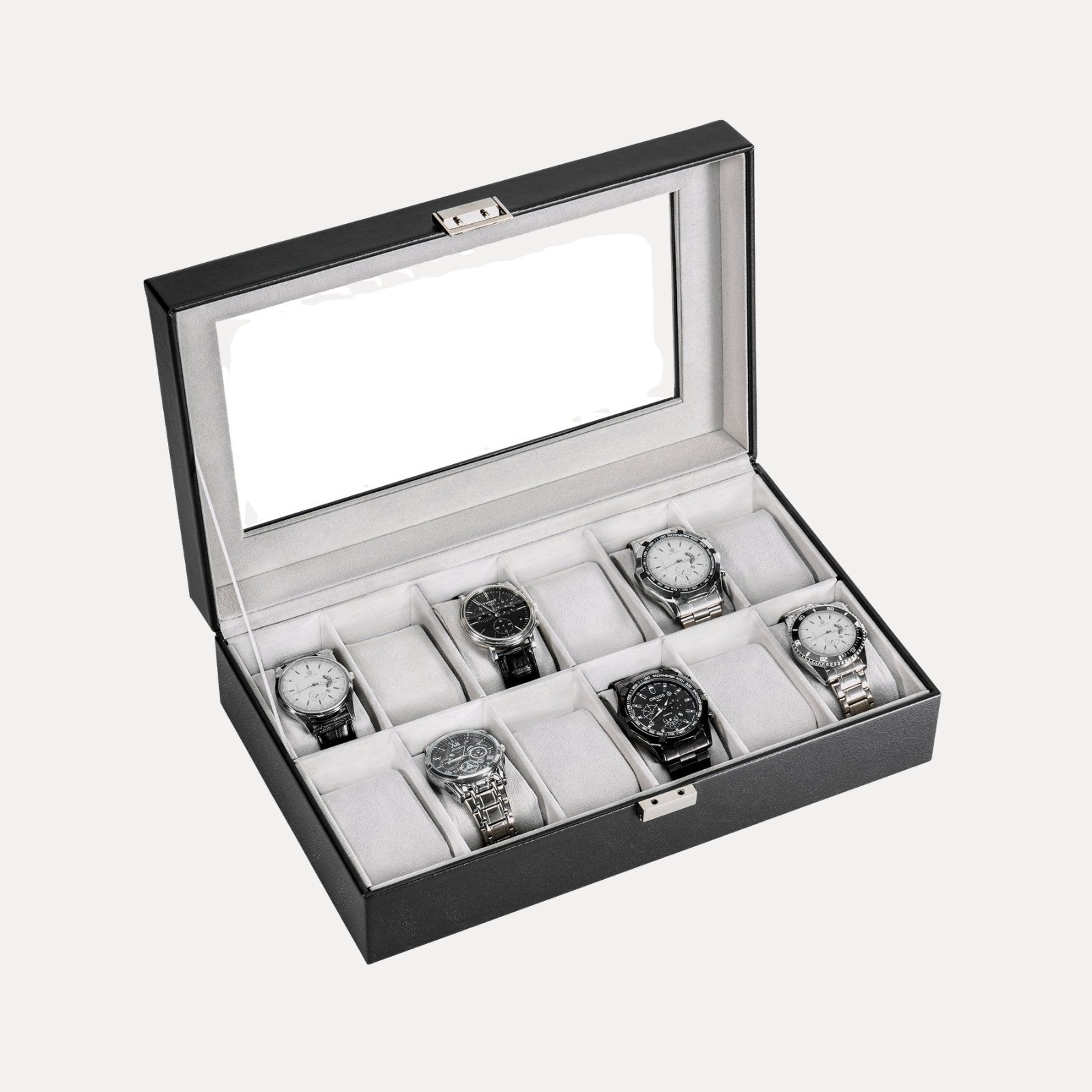 Lolalet Watch Box Uhrenbox Schwarz 12 Fächer Glasdeckel
