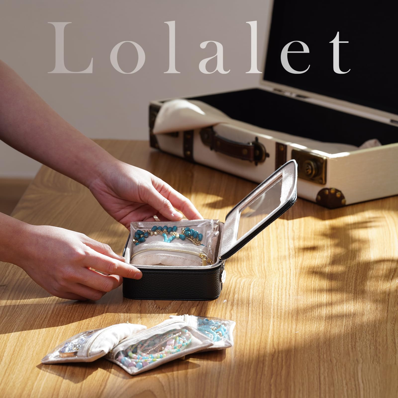 Lolalet Jewelry Box Reise Schmuckkasten Beige 8 in 1