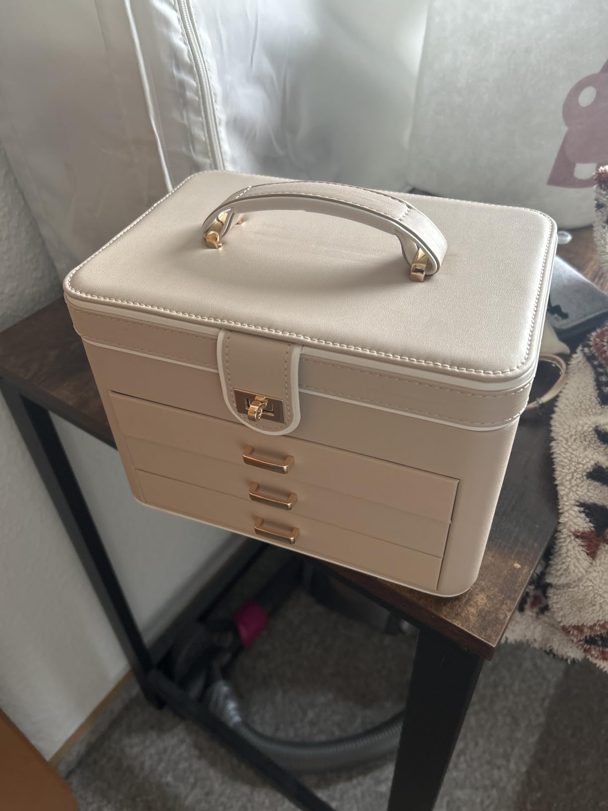 KAMIER Large Jewelry Boxes Schmuckkästchen Beige 4 Ebenen mit Spiegel