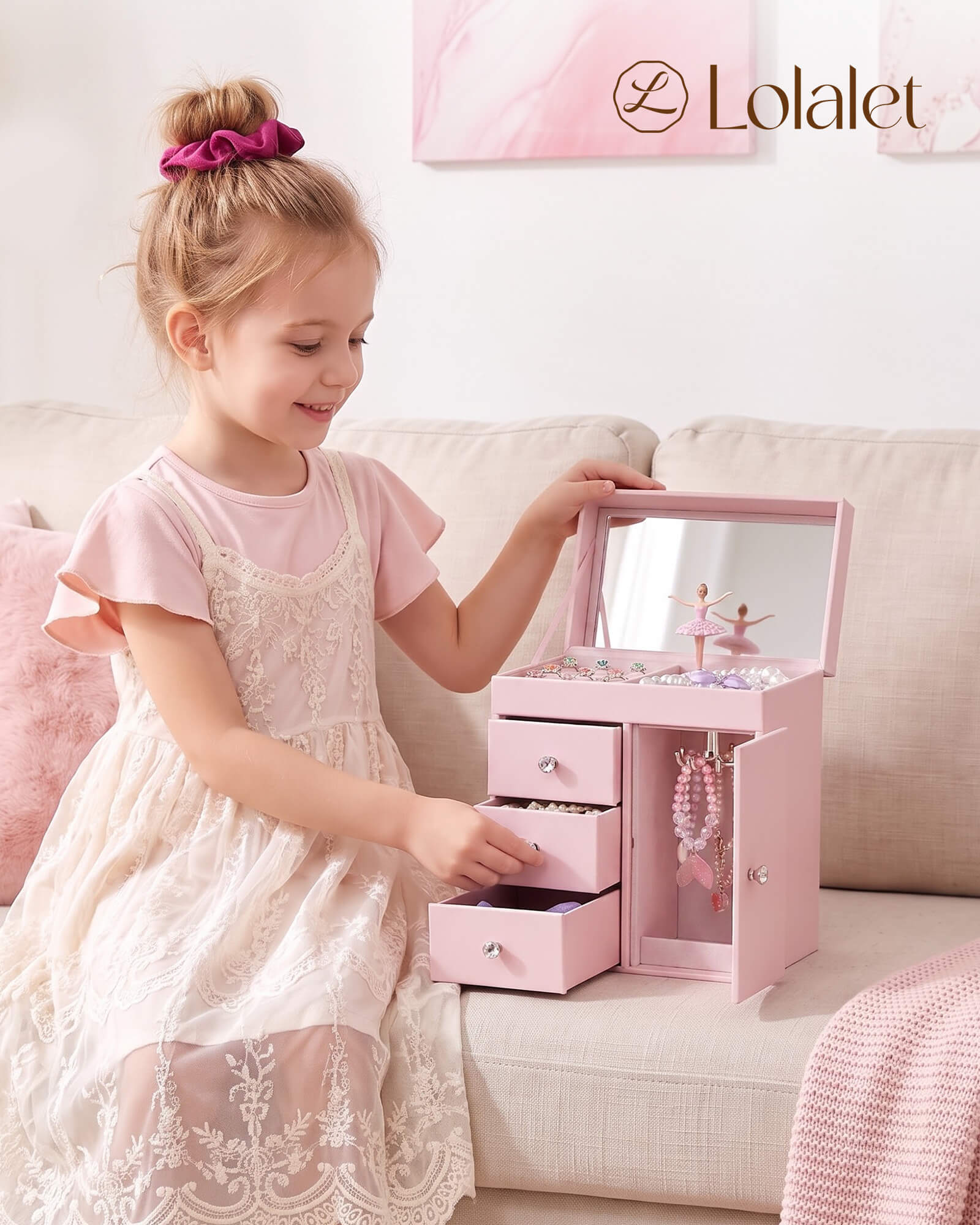 Lolalet Jewelry Box Kids Musical Schmuckkästchen Pink Ballerina