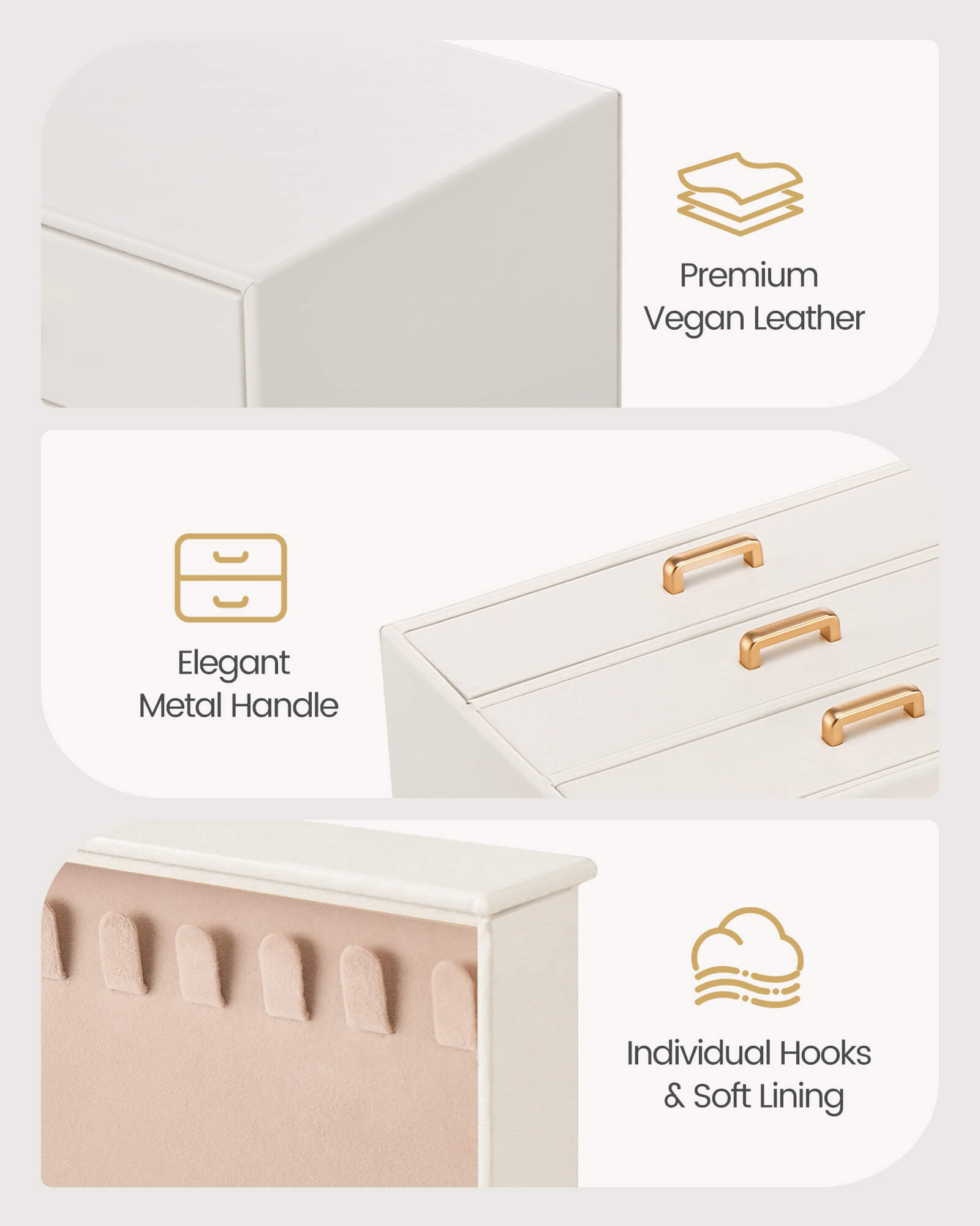 Lolalet Jewelry Box Schmuckkasten Large Beige Kettenhalter Samt