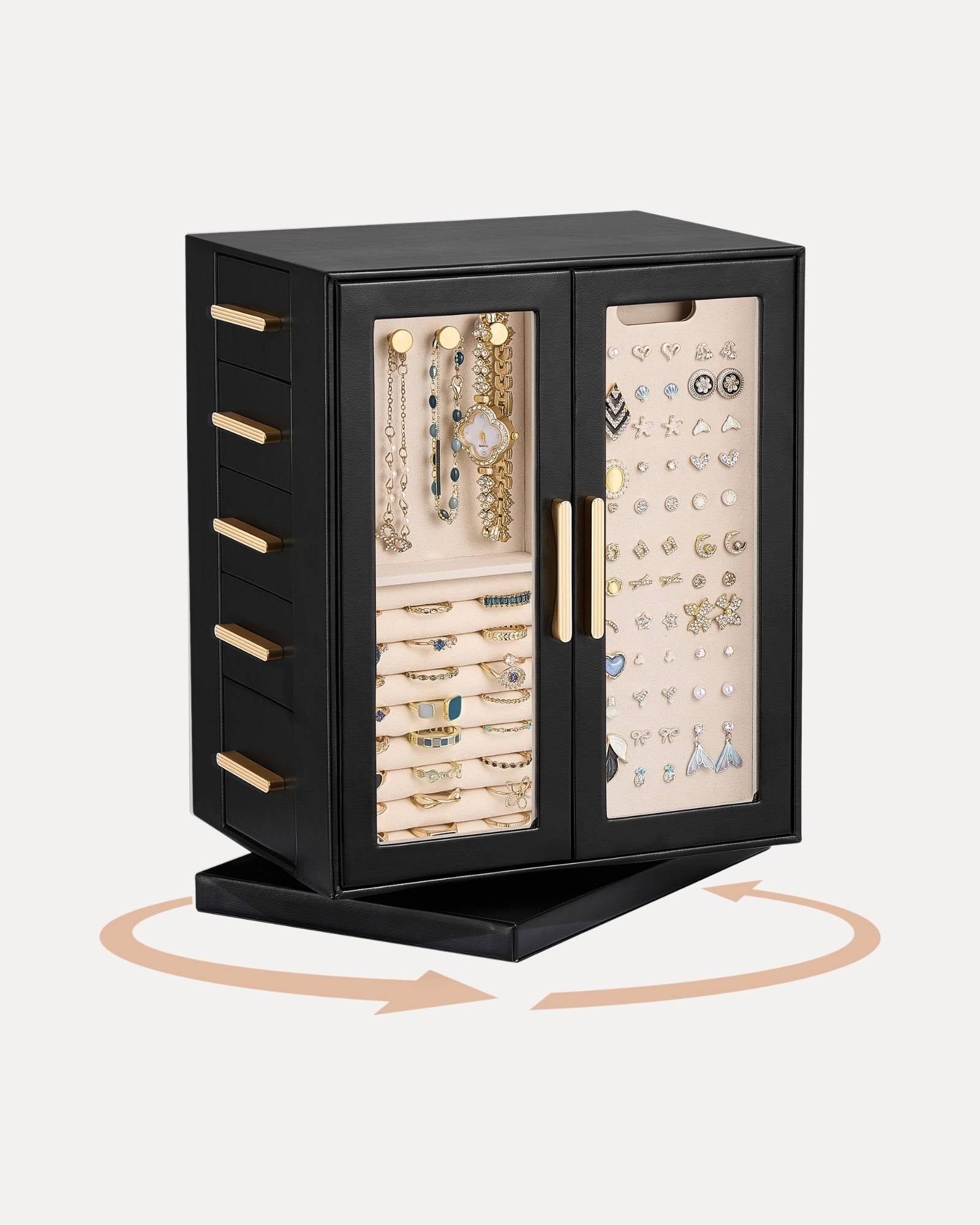 Lolalet Jewelry Box Schmuckkasten Schwarz drehbar Schubladen