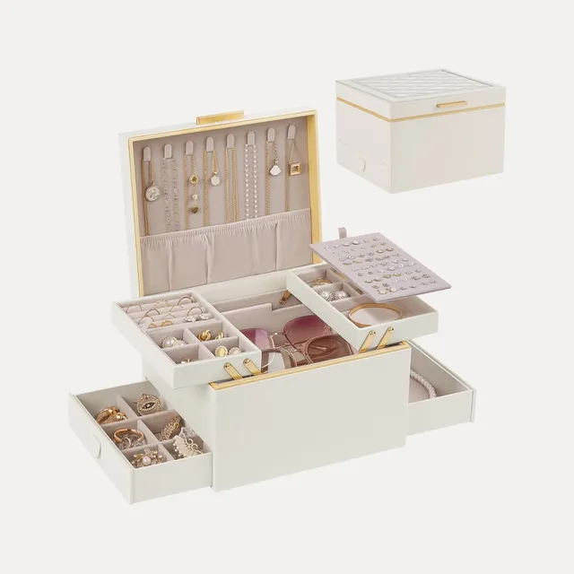 Lolalet Jewelry Box Classic Schmuckkasten Weiß 2-lagig Leder