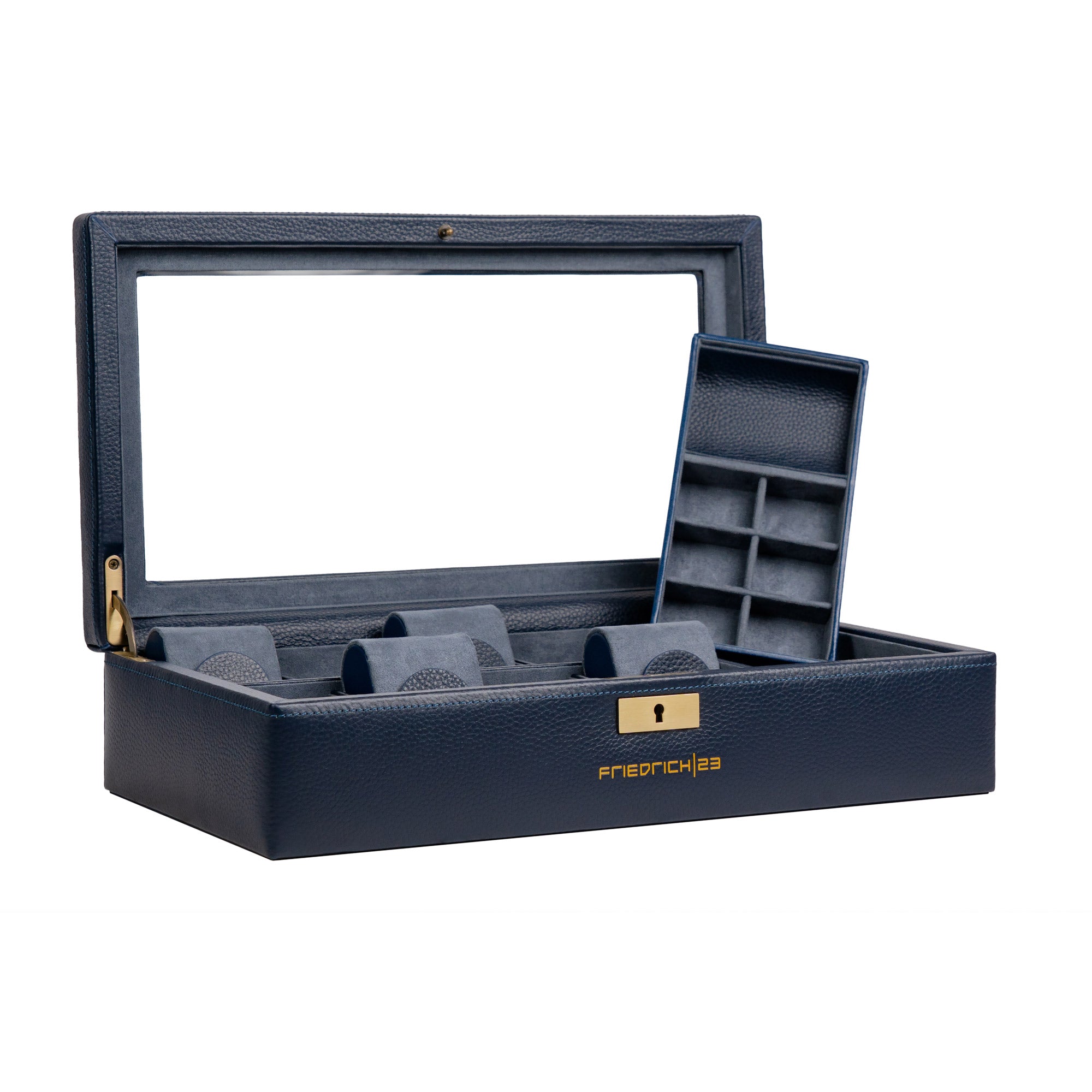 Friedrich 23 Dynasty Uhrenbox 8 Uhren Dunkelblau Leder