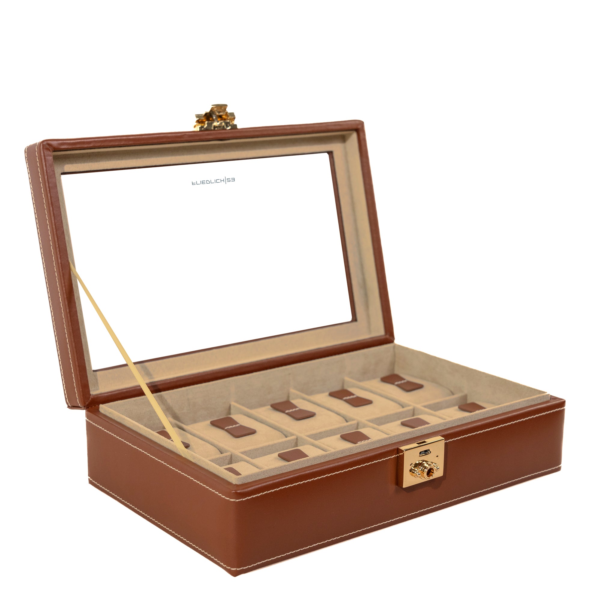 Friedrich 23 Cordoba Uhrenbox Leder 10 Uhren Braun Glas