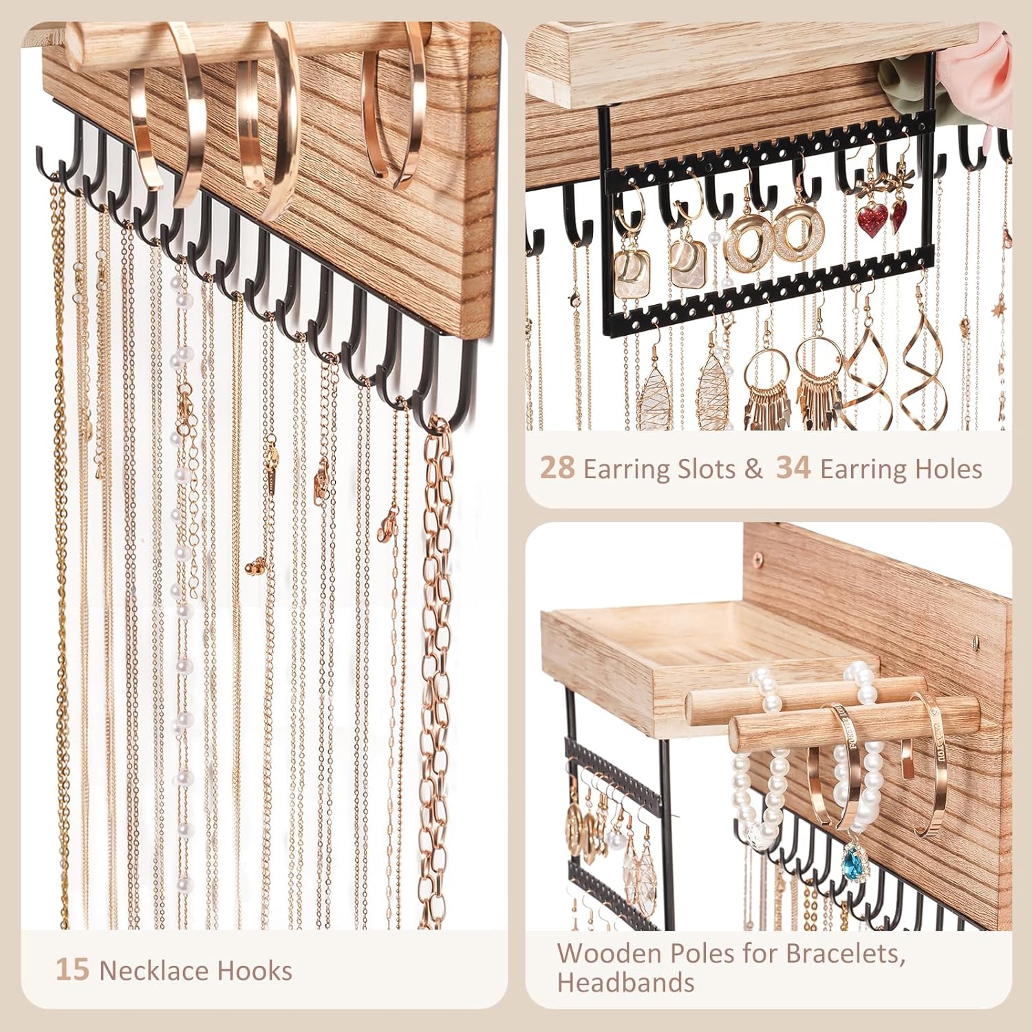Lolalet Wall Mount Schmuck Organizer Wand Weiß Haken