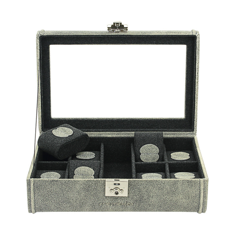 Friedrich 23 Cubano Uhrenbox 8 Uhren Leder Glasdeckel Braun
