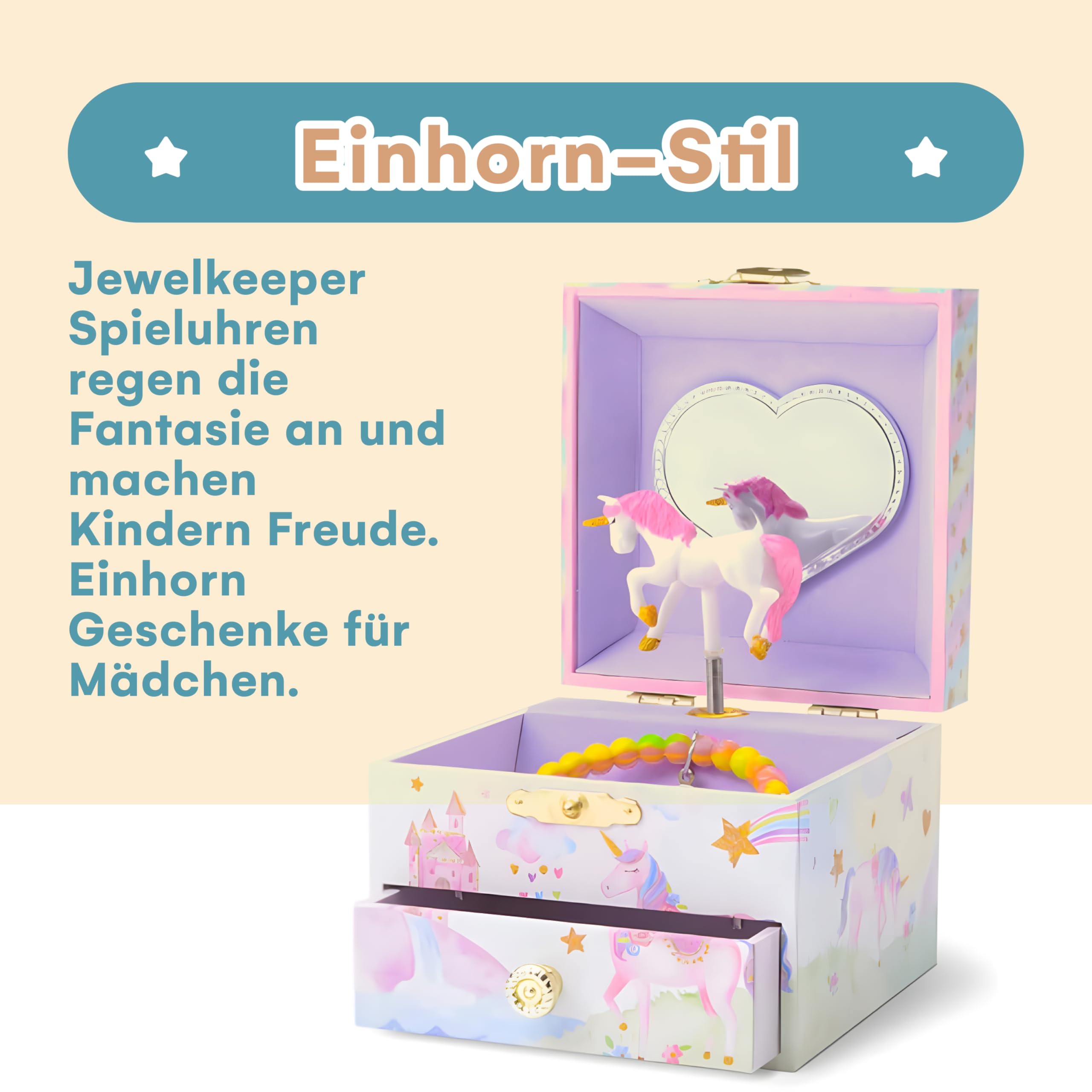 Jewelkeeper Unicorn Schmuckdose Glitzer-Einhorn 8x10x10 cm Musik