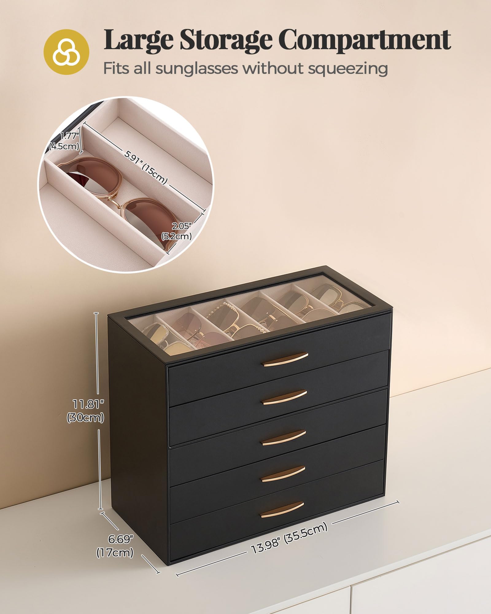 Lolalet Sunglass Box Brillenbox 3 Lagen Schwarz Deckel