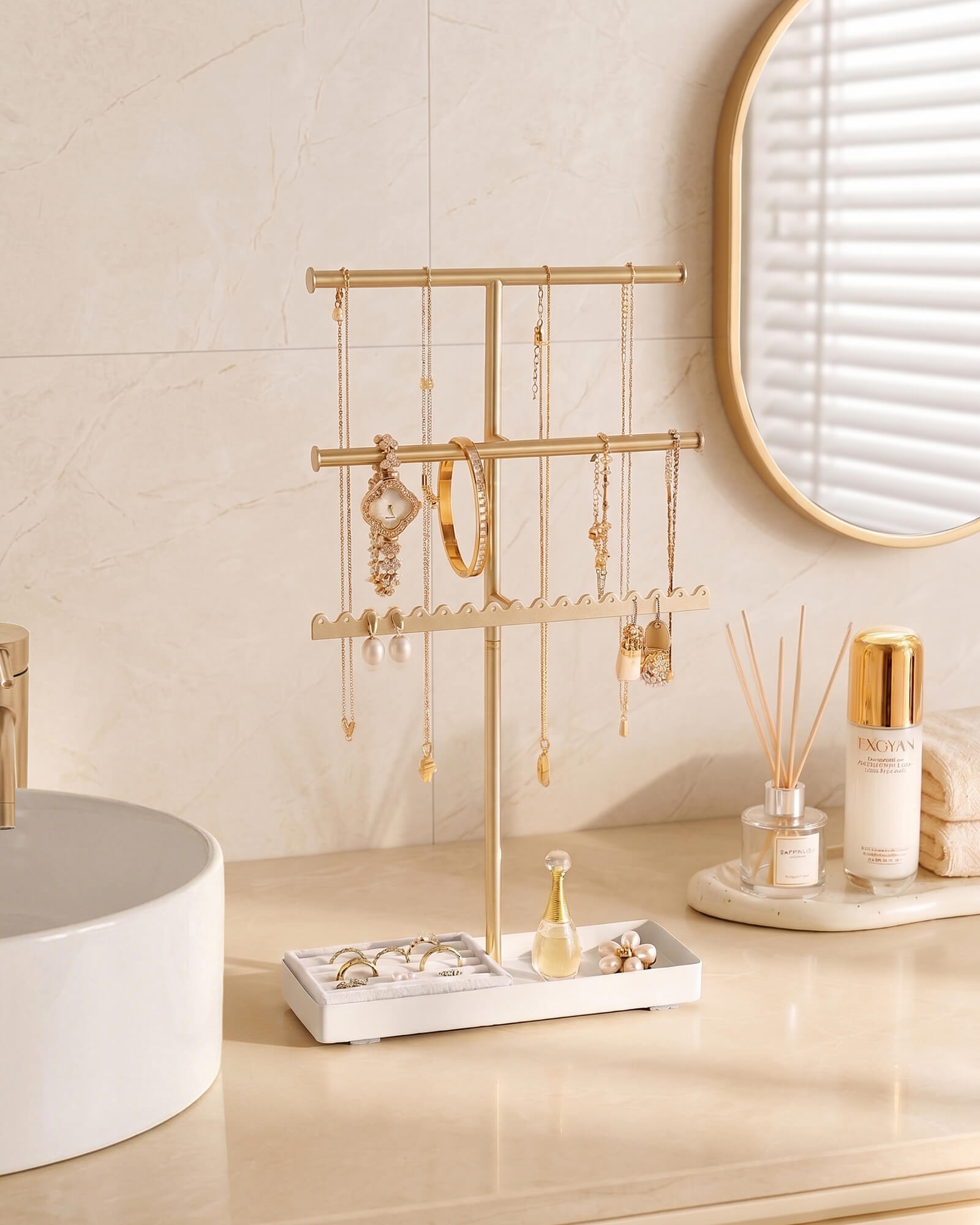 Lolalet Jewelry Stand Schmuckständer Gold 4 Etagen Metall