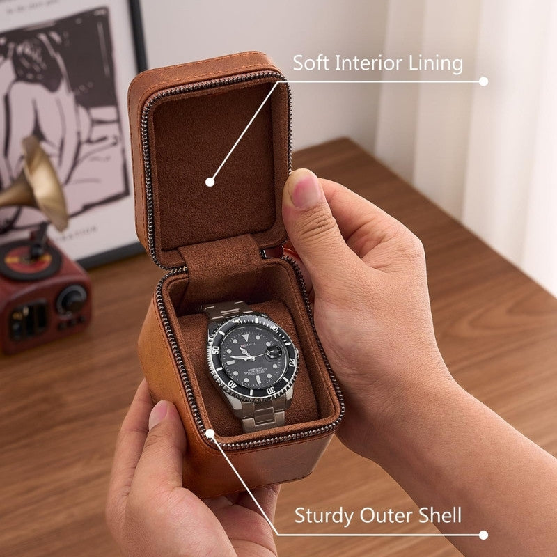 Lolalet Watch Box Uhrenetui Braun 1 Fach Kunstleder 52 mm