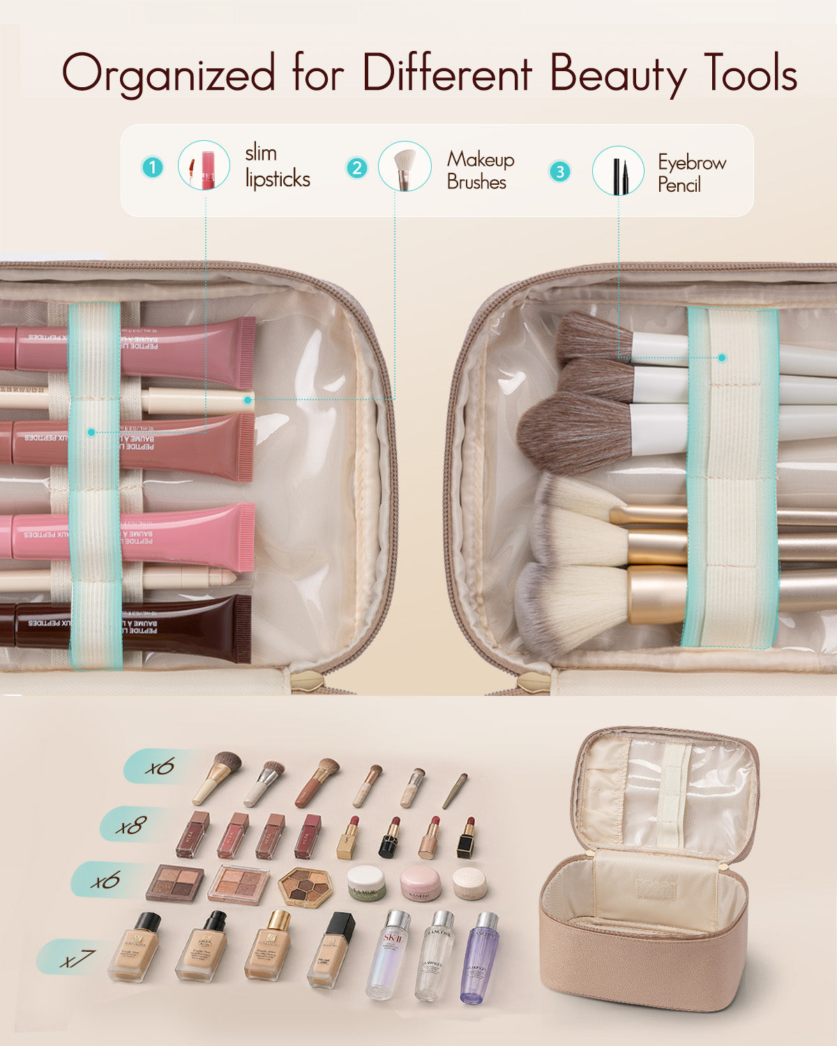 VLANDO Travel Ritual Naifu Make-up-Tasche Beige groß