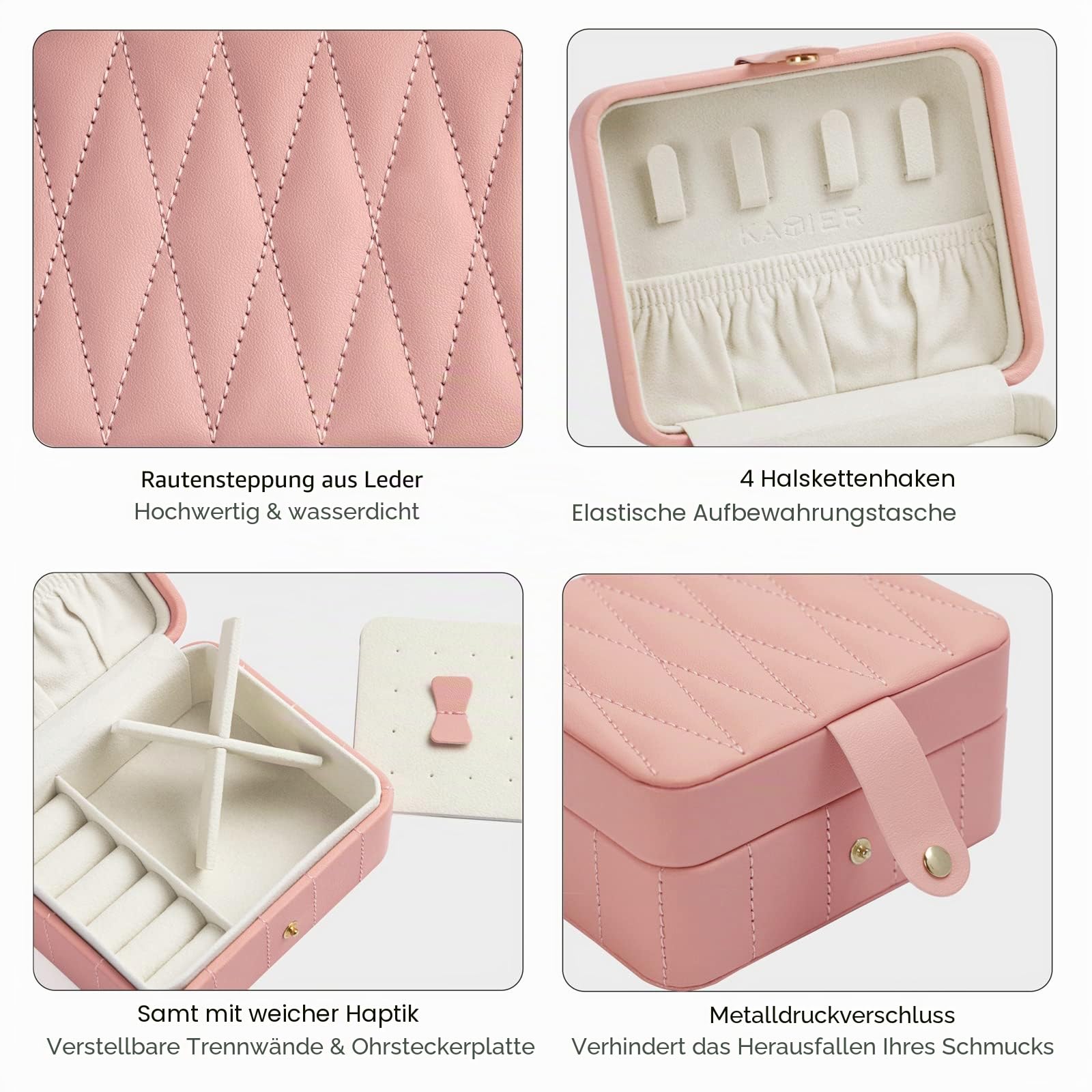 KAMIER Mini Jewelry Boxes Schmuckkästchen Rosa mit Spiegel