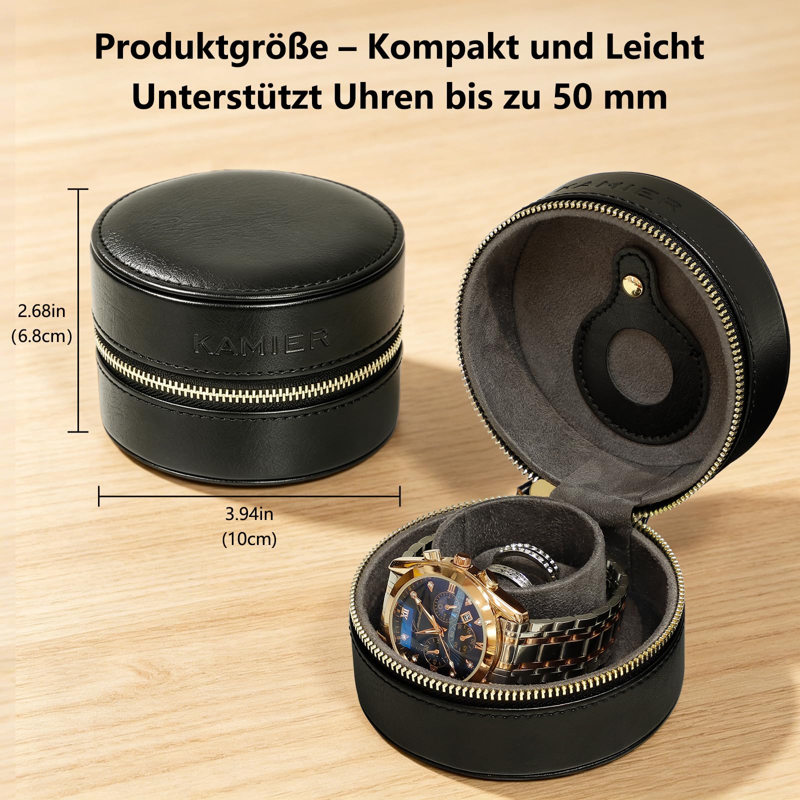 KAMIER Watch Boxes Reise Uhrenbox Schwarz 1 Uhr Ringfach