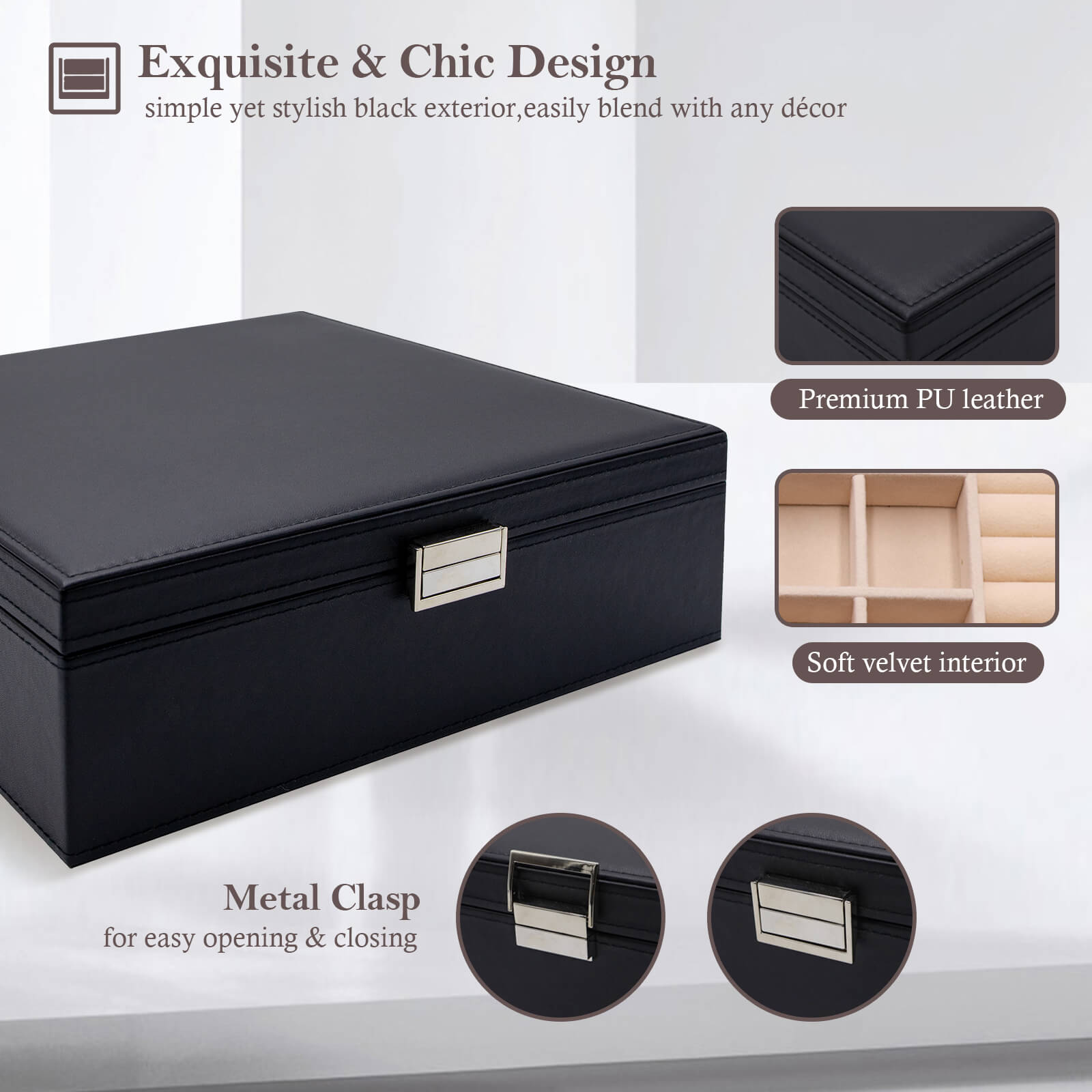 Lolalet Jewelry Box Schmuckkästchen Schwarz Leder Samt