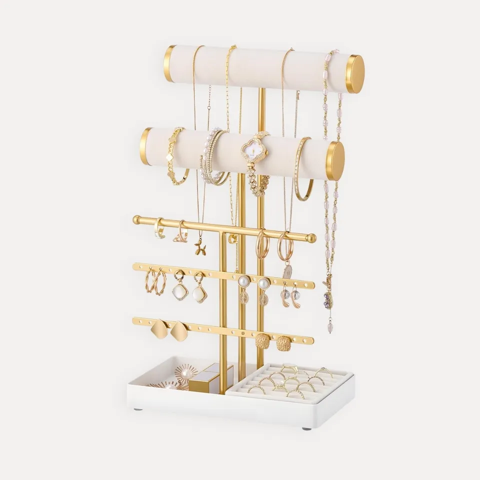Lolalet Jewelry Stand Schmuckständer 5 Ebenen Weiß Samt
