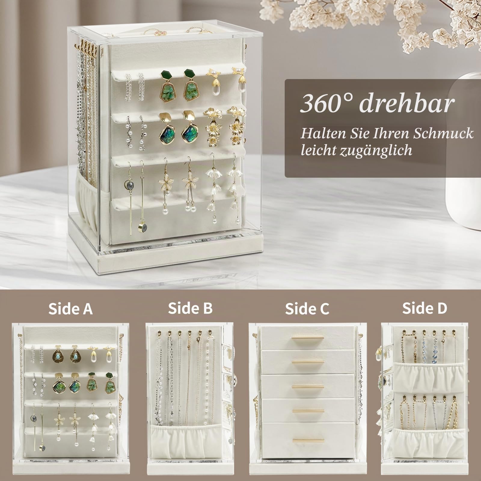 KAMIER Jewelry Stand Holders Schmuckkästchen Beige drehbar