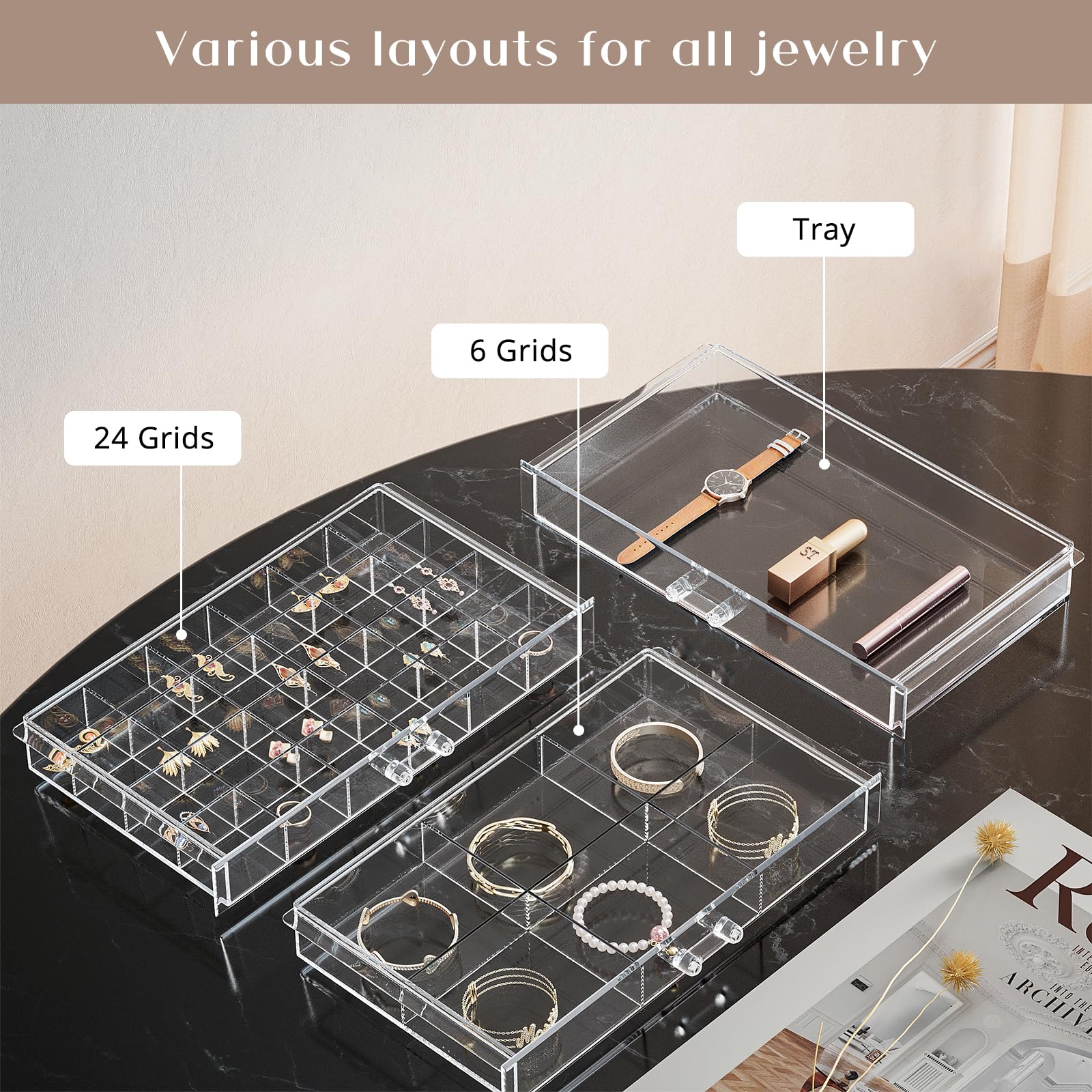 Lolalet Jewelry Box Schmuckkasten Acryl 5 Lagen transparent
