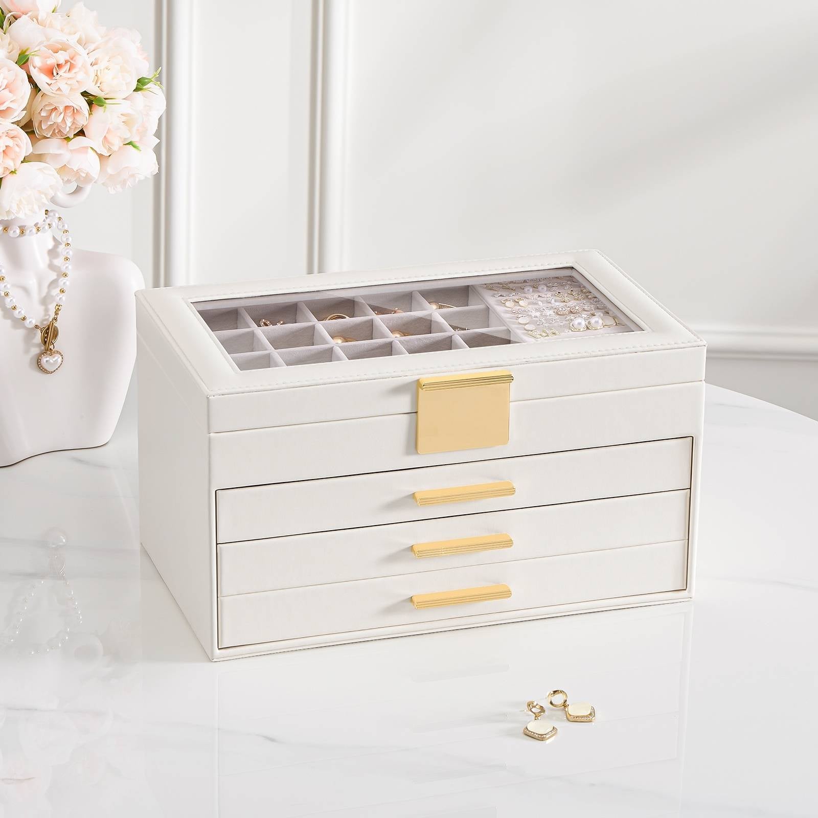 Lolalet Jewelry Box Schmuckkasten Weiß 2-lagig Schublade