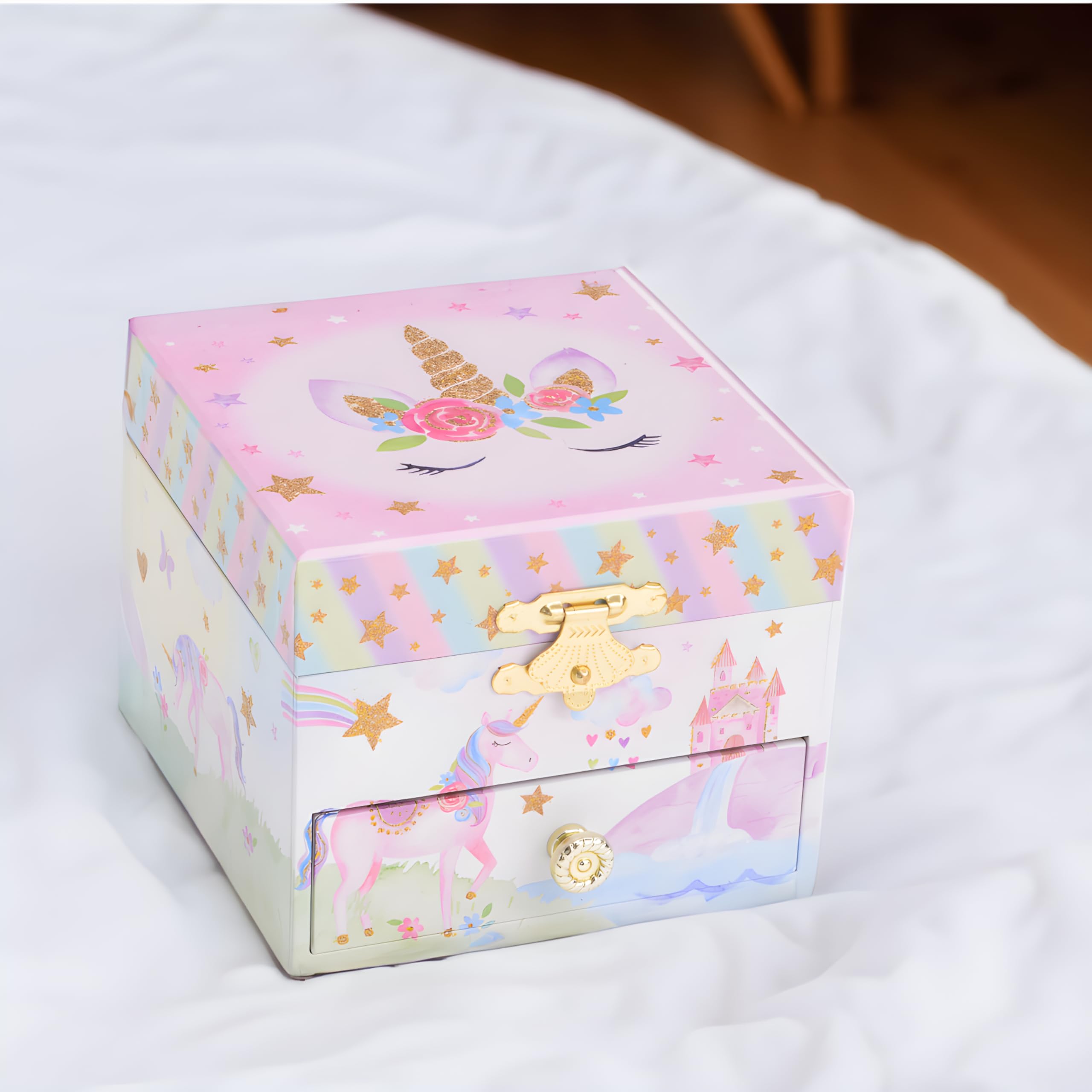 Jewelkeeper Unicorn Schmuckdose Glitzer-Einhorn 8x10x10 cm Musik